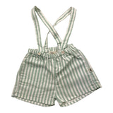 Petit Indi Bermuda Bicolore Con Fantasia A Righe E Bretelle Bianco/Verde Per Neonato