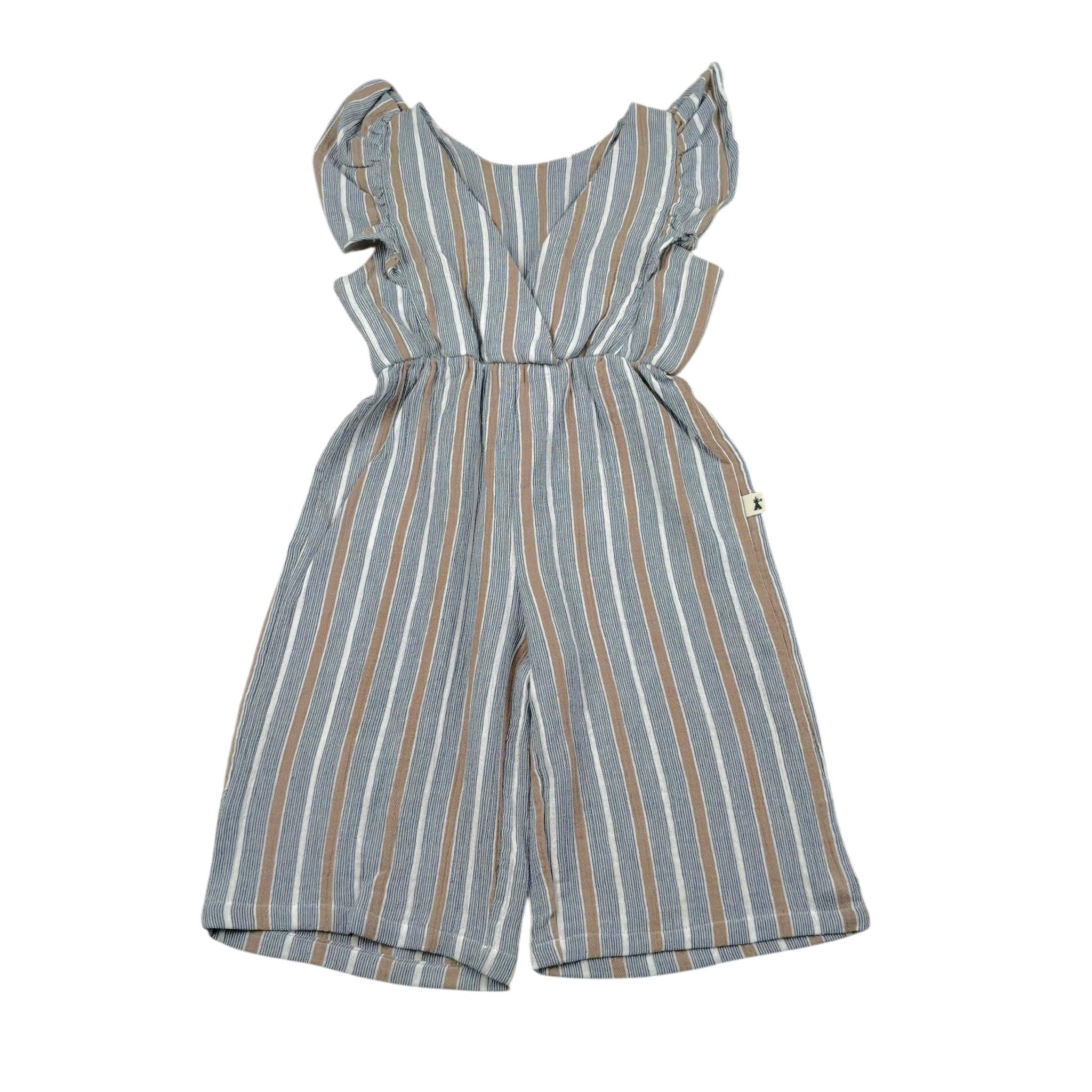 Petit Indi Tuta Intera Tinta Unita con Fantasia A Righe per Neonata SS25BK5229X BLU PETIT INDI 