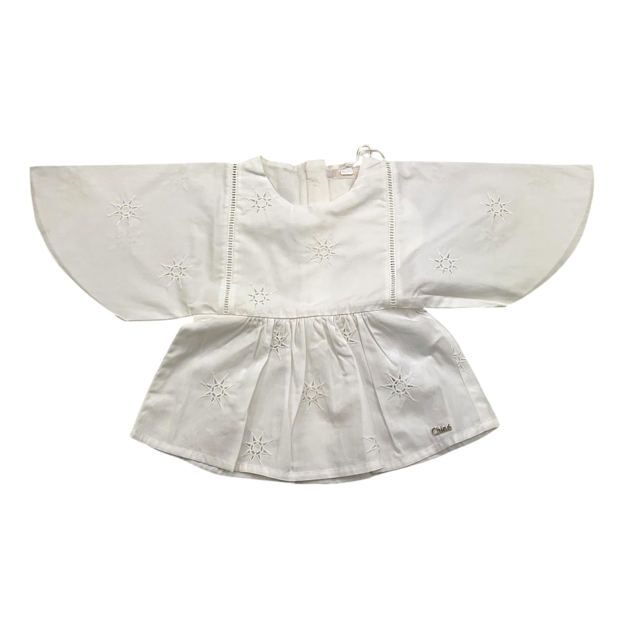 Chloe' Camicia Tinta Unita Traforata per Neonata C20020 BIANCO CHLOE' 