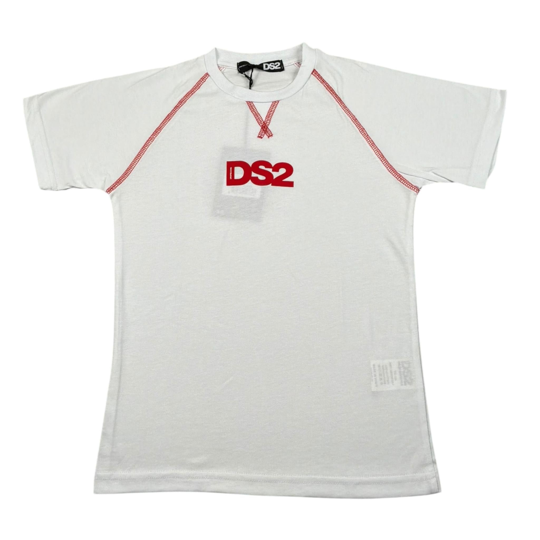 Dropseason2 T-Shirt Girocollo Tinta Unita con Stampa per Bambino SS25K051 BIANCO DROPSEASON2 