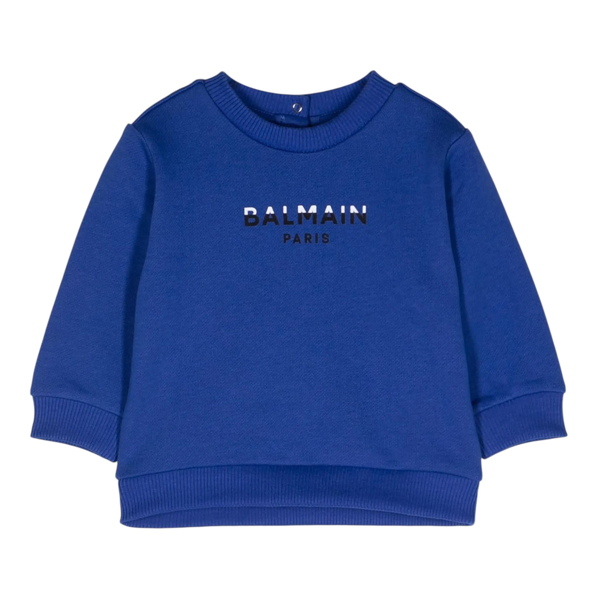 Balmain Felpa Chiusa Girocollo tinta unita con Logo Blu per Bambino BV4550N BLU BALMAIN 