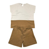 Minimo Completo 2 Pezzi T-Shirt-Bermuda Bicolore Bianco/Beige Per Bambino