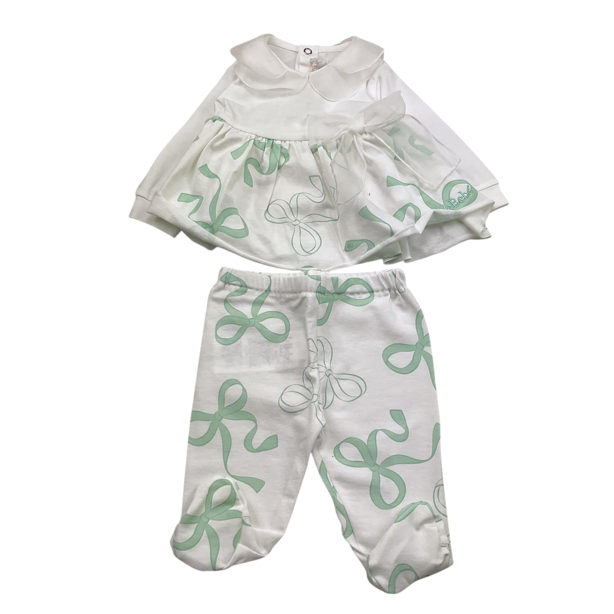 Le Bebe' Completo 2 Pezzi Shirt-Ghettina Tinta Unita con Fantasia per Neonata LBG5618 BIANCO LE BEBE' 