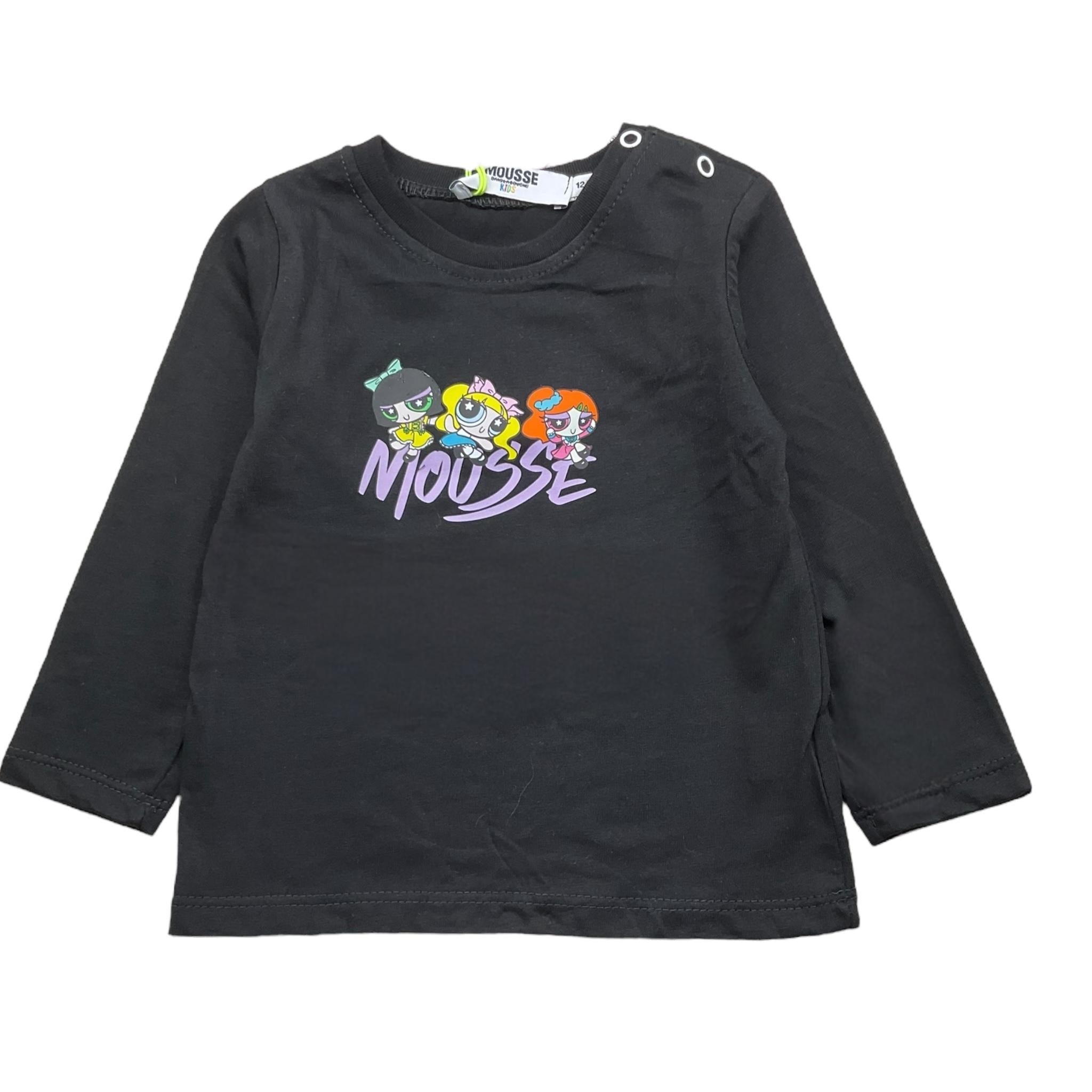 MOUSSE shirt girocollo tinta unita con stampa Nero per Neonata SUPERSTARSSHI NERO MOUSSE 