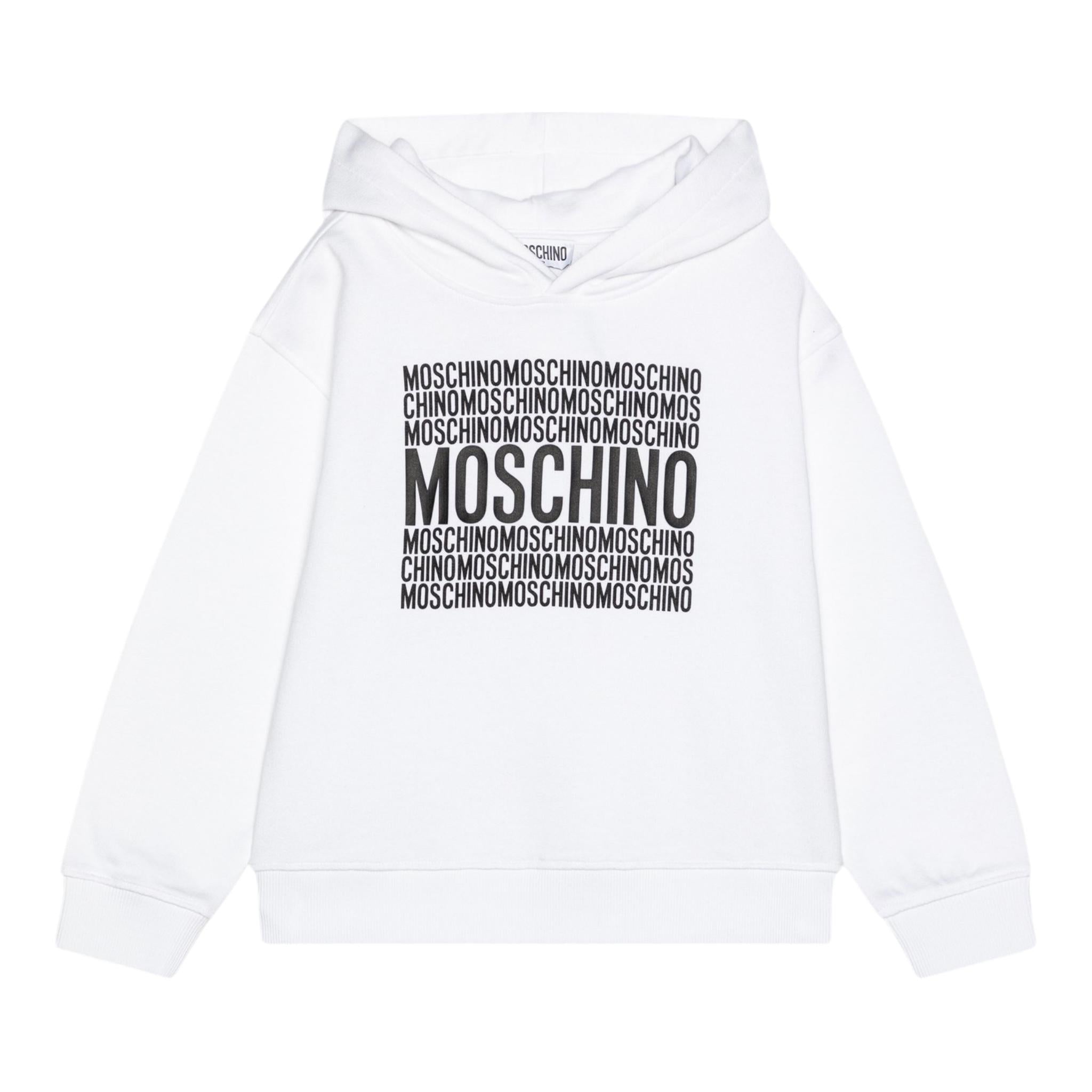 Moschino Felpa Chiusa con Cappuccio Tinta Unita con Stampe per Bambino HUF08T BIANCO MOSCHINO 
