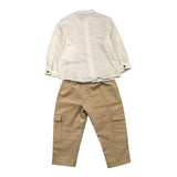 Barcellino Completo Pantalone-Camicia Bicolore Bianco/Beige Per Neonato