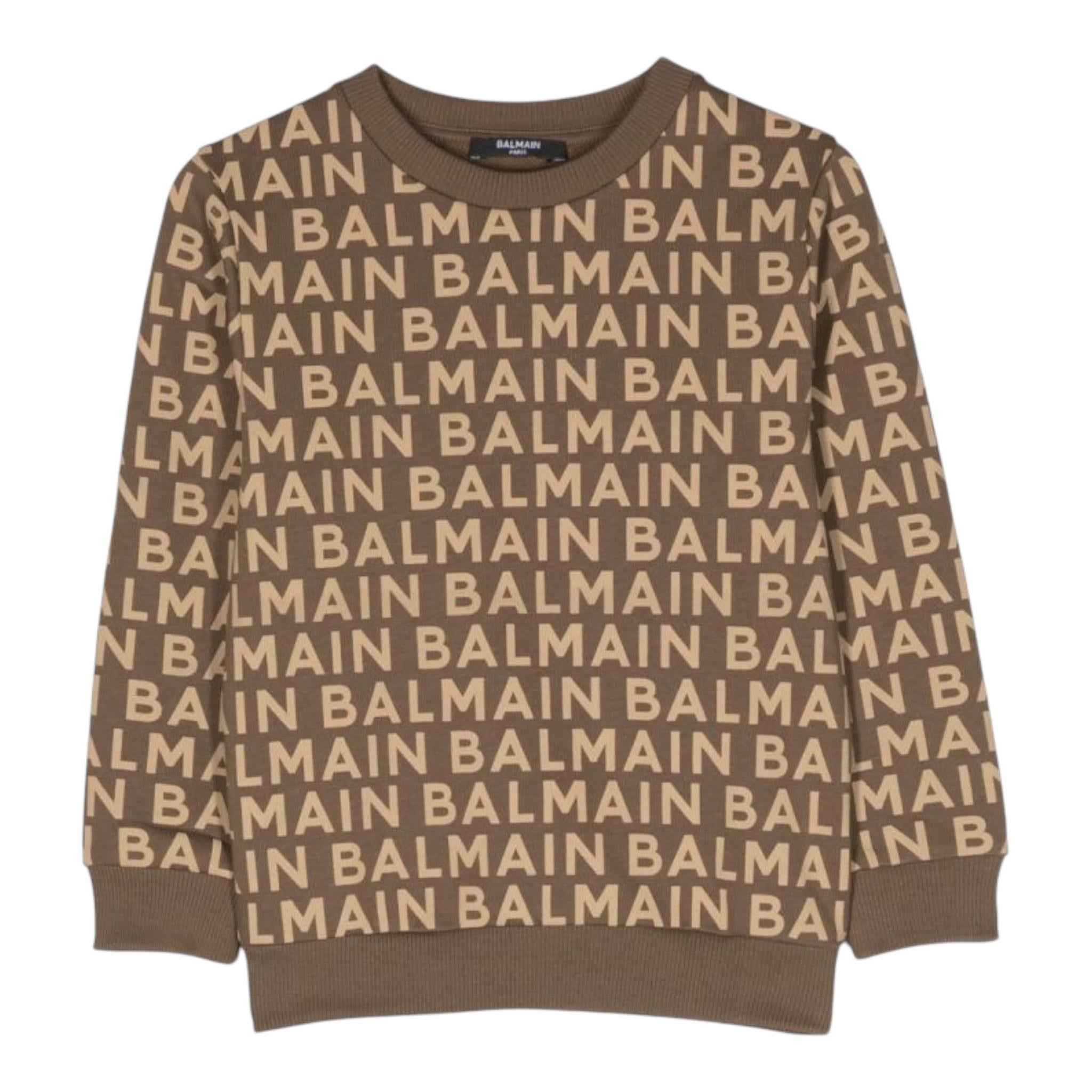 BALMAIN felpa chiusa girocollo tinta unita con stampe logo Beige per Bambino BT4Q50 BEIGE BALMAIN 