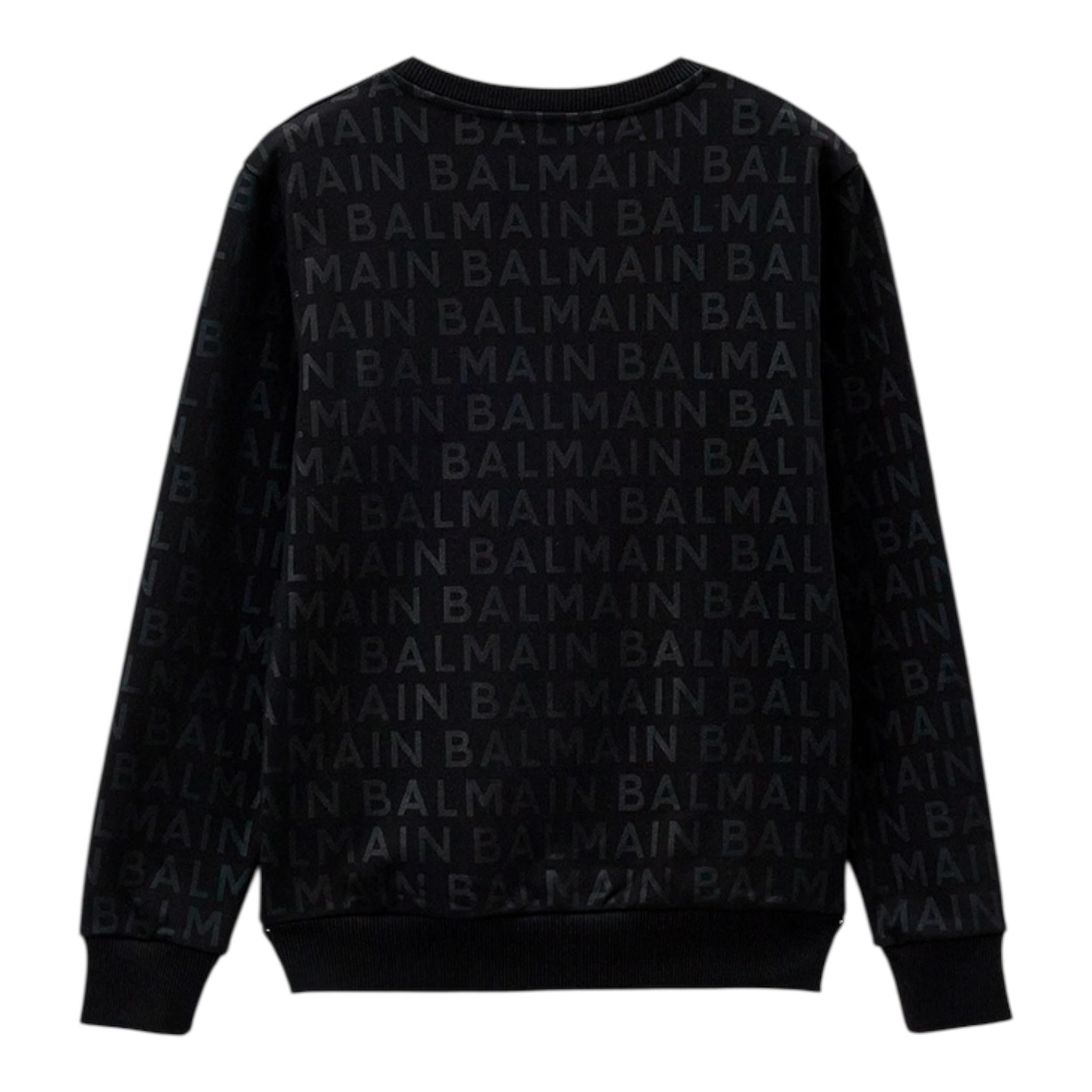 Balmain Felpa Girocollo Tinta Unita Logata per Bambino BT4P90 NERO BALMAIN 