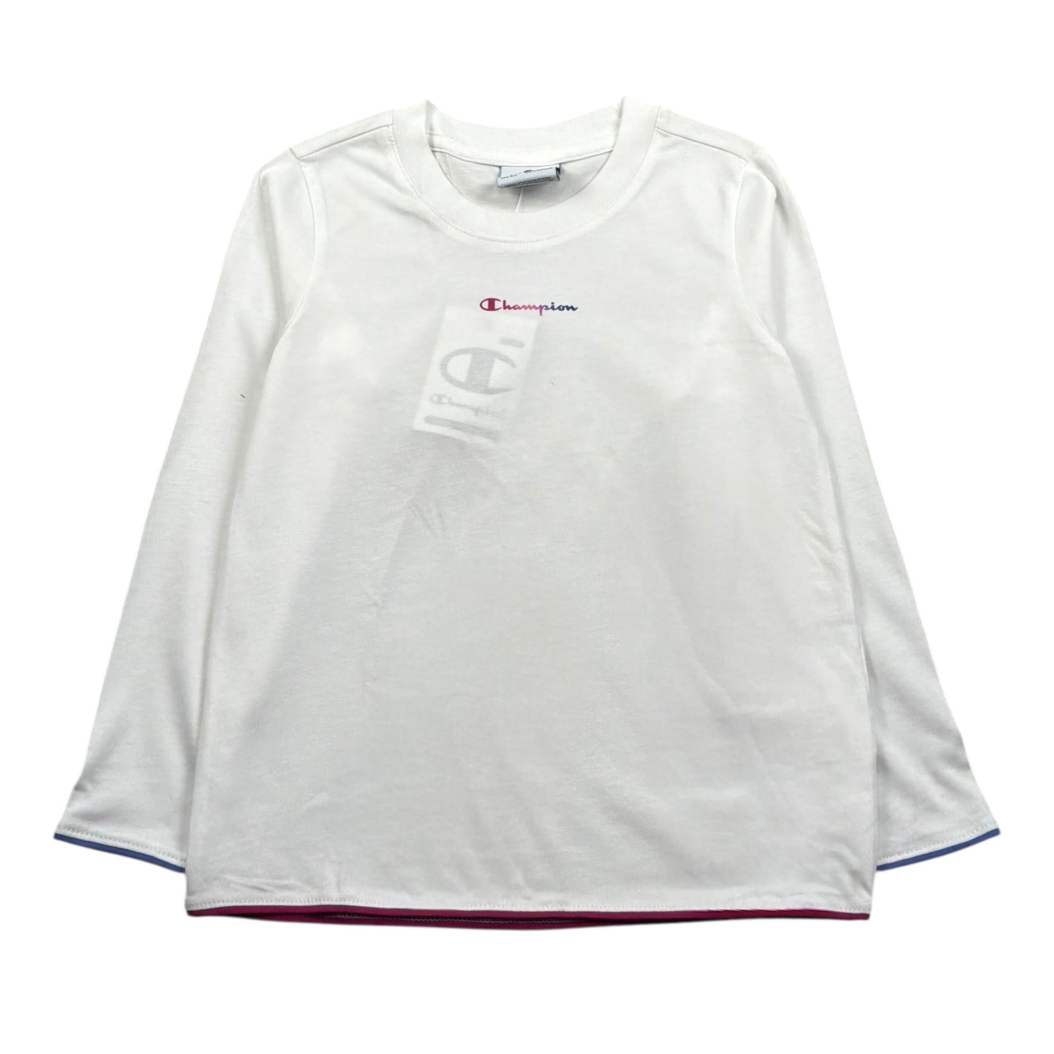 Champion Shirt Gircollo Tinta Unita con Logo per Bambina 404482 BIANCO CHAMPION 