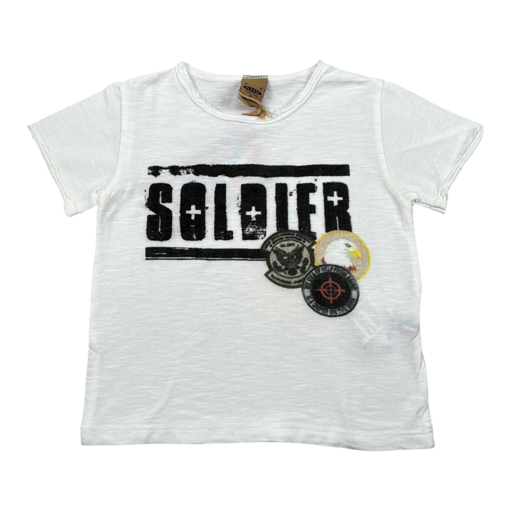 Please T-Shirt Girocollo tinta unita con Stampa Bianco per Neonato MB64030B BIANCO PLEASE 