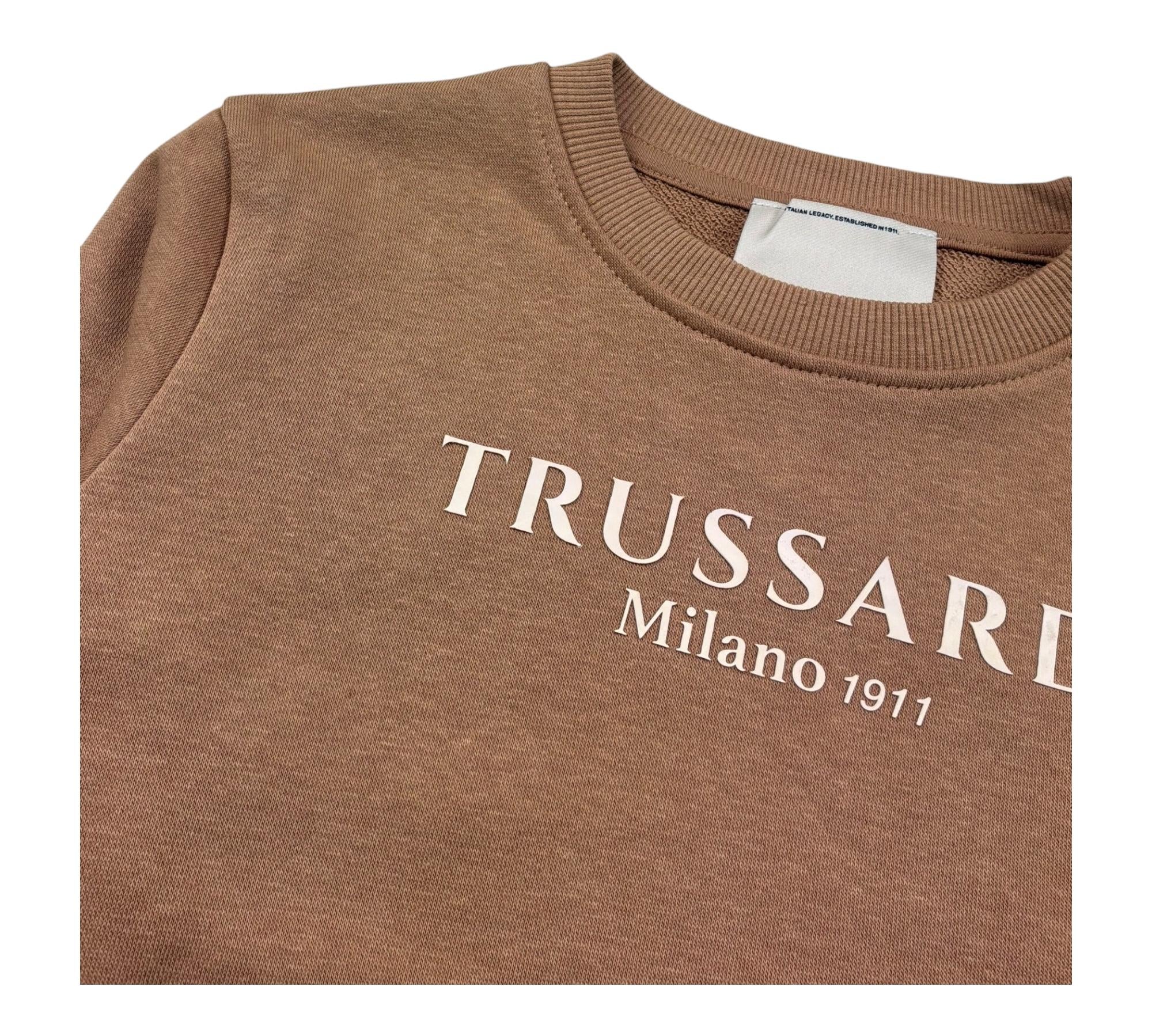 Trussardi Felpa Chiusa Girocollo Tinta Unita con Logo per Bambino TBP26013FE MARRONE TRUSSARDI 