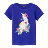Name.It T-Shirt Girocollo Tinta Unita Con Stampa In Contrasto Blu Per Bambino