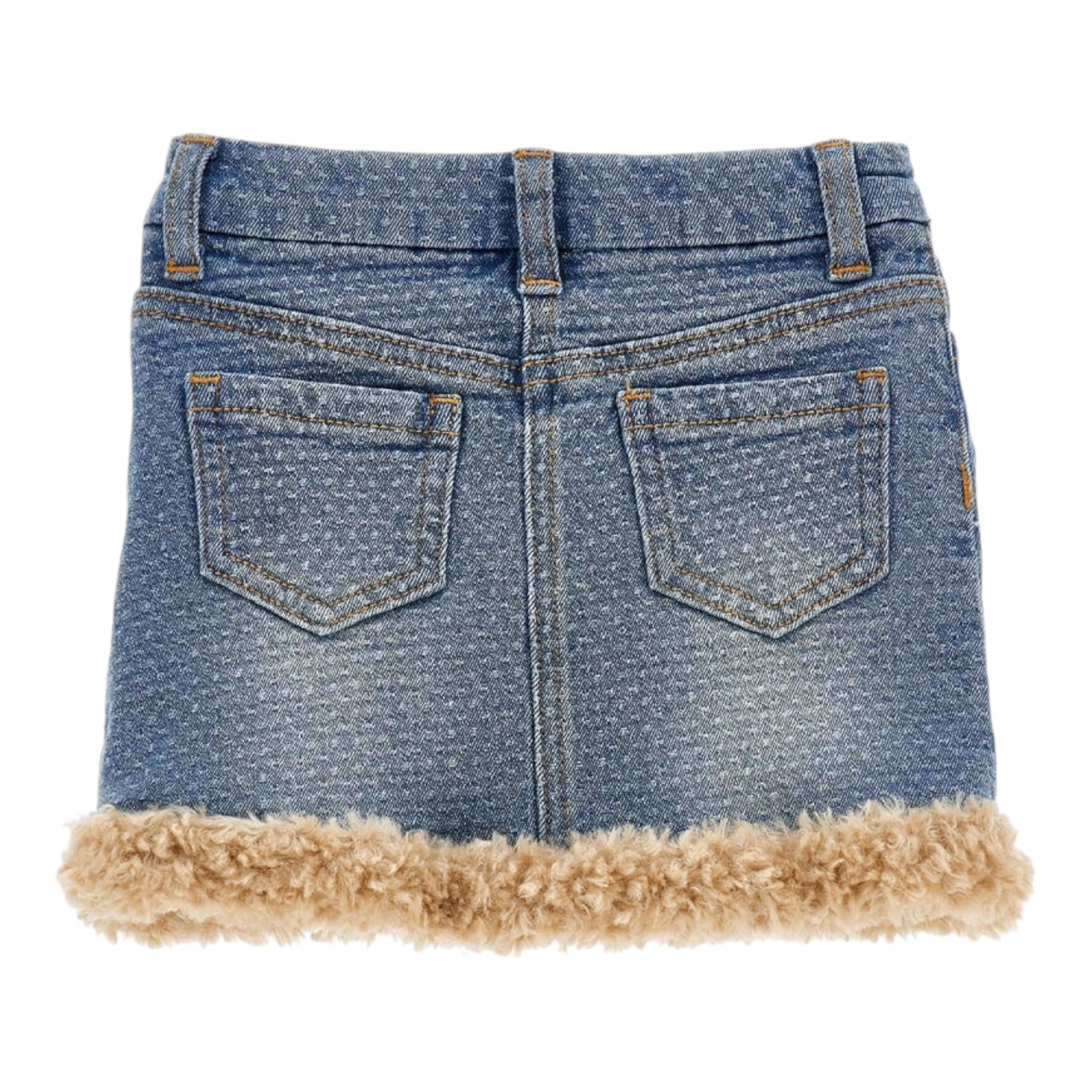 MONNALISA gonna in denim tinta unita con profili pelliccia Azzurro per Neonata 39D701N AZZURRO MONNALISA 