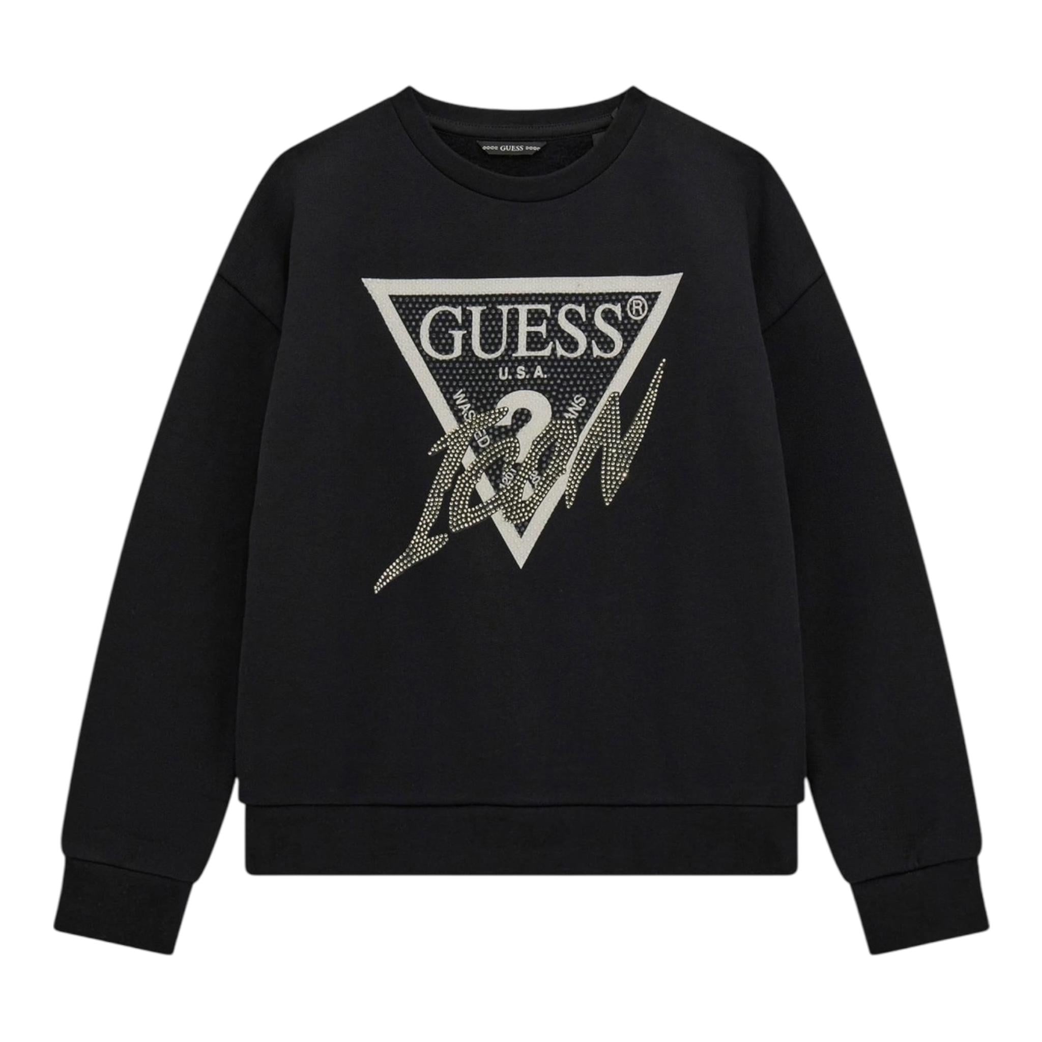 GUESS felpa chiusa girocollo tinta unita con stampa logo Nero per Bambina J4BQ04KAV34 NERO GUESS 