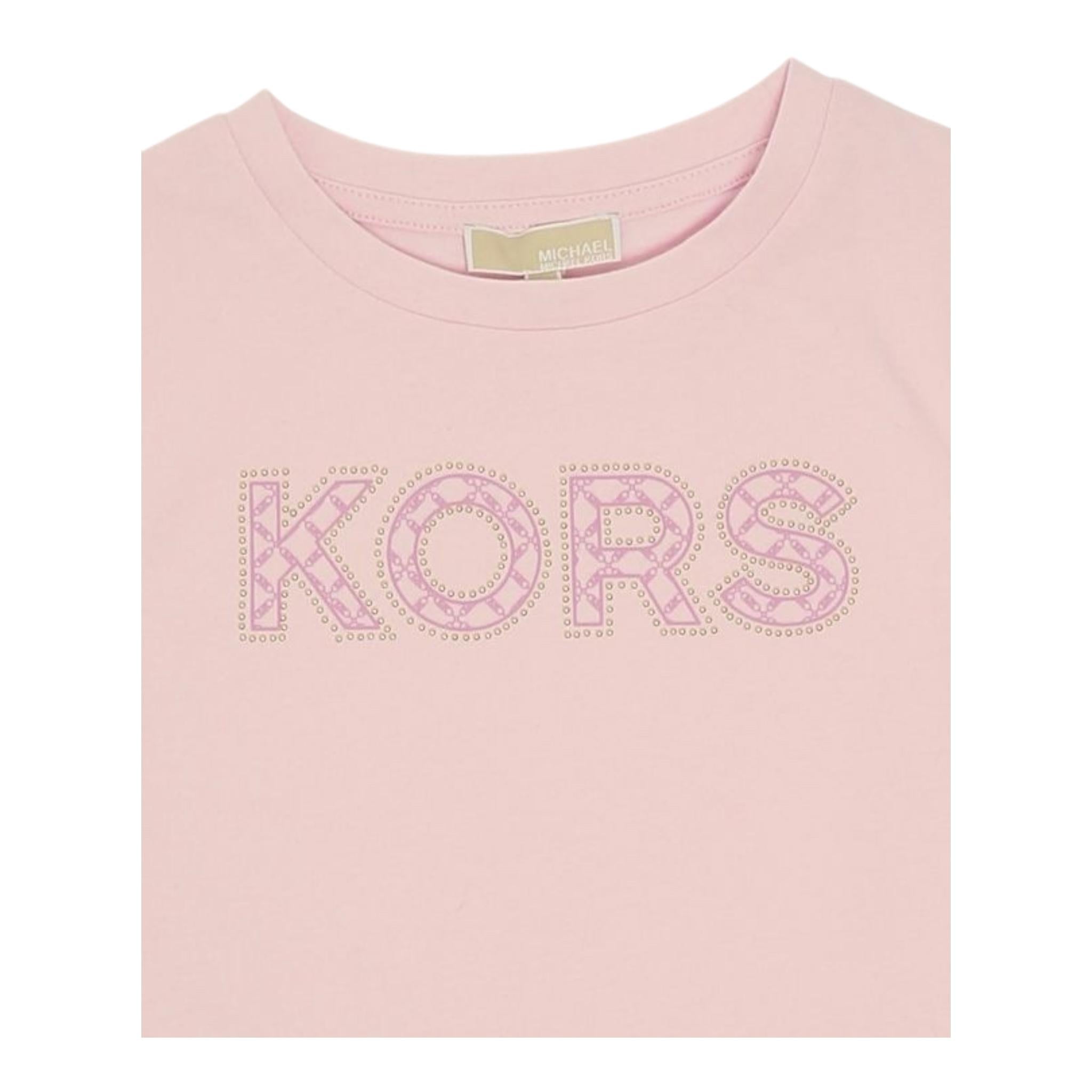Michael Kors T-Shirt Girocollo Tinta Unita con Stampa per Bambina R30319 ROSA MICHAEL KORS 