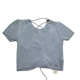 Please T-Shirt In Maglia Tinta Unita con Scollo Retro per Bambina NB16230G72 AZZURRO PLEASE 