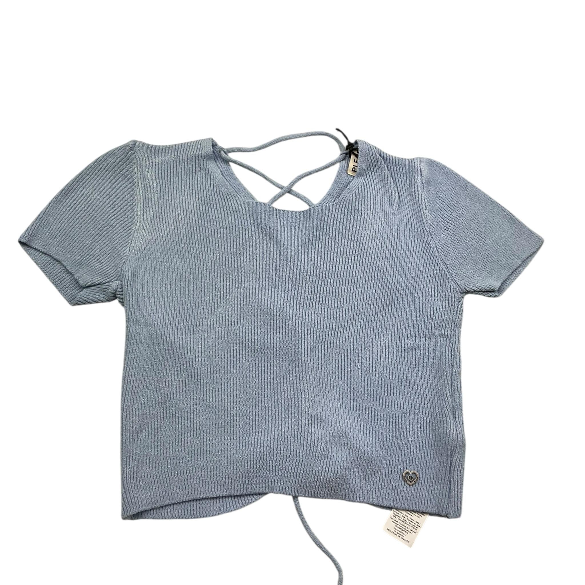 Please T-Shirt In Maglia Tinta Unita con Scollo Retro per Bambina NB16230G72 AZZURRO PLEASE 