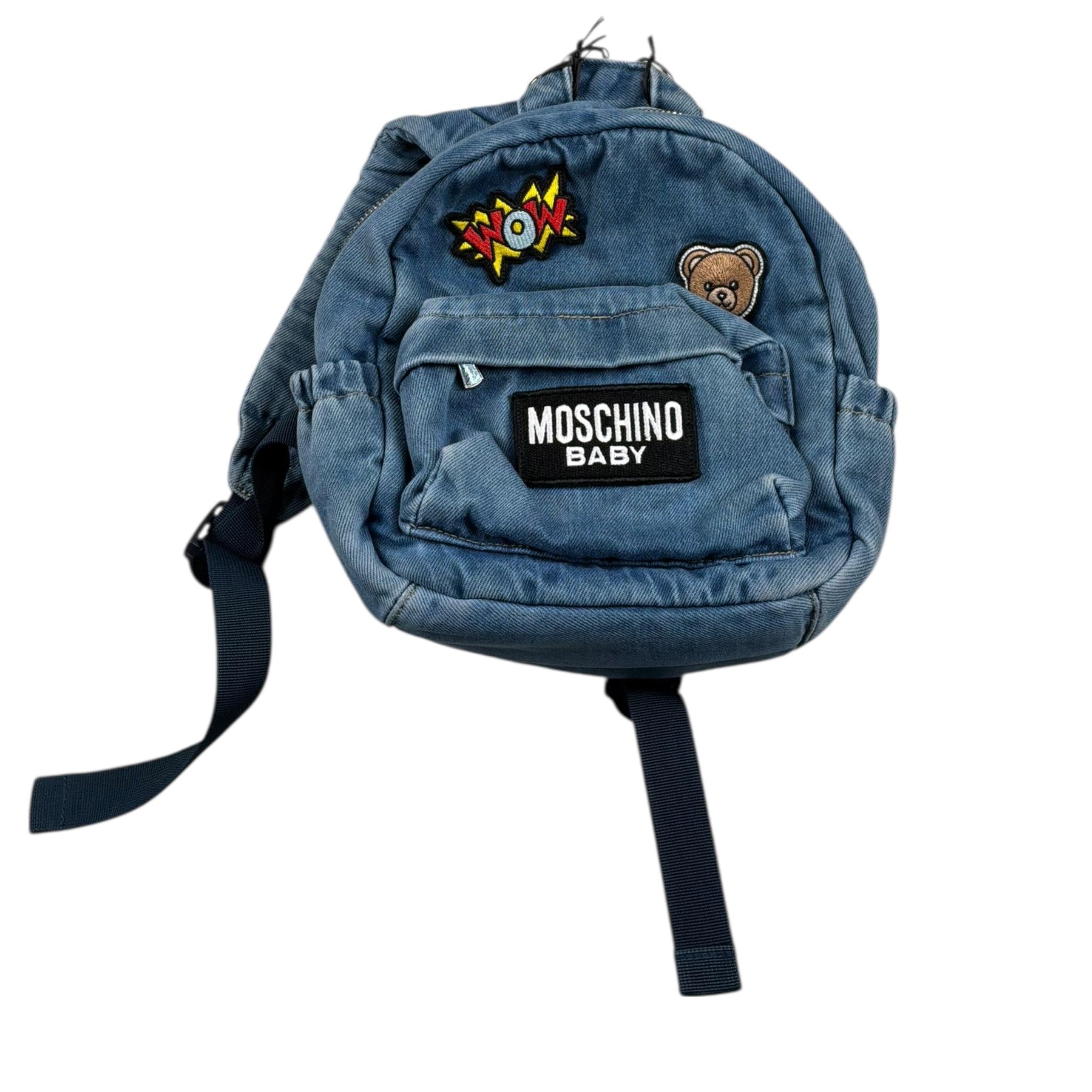 Moschino Zaino In Denim Tinta Unita con Stampa per Bambina MUX05R BLU MOSCHINO 