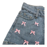 Please Short In Denim Tinta Unita con Fiocchi per Bambina RB28010G71 AZZURRO PLEASE 