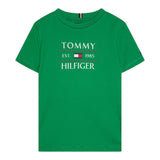Tommy Hilfiger T-Shirt Girocollo Tinta Unita con Logo per Bambino KB0KB09538X VERDE TOMMY HILFIGER 