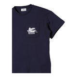 Etro T-Shirt Girocollo Tinta Unita Con Stampa In Contrasto E Taschino Blu Per Bambino