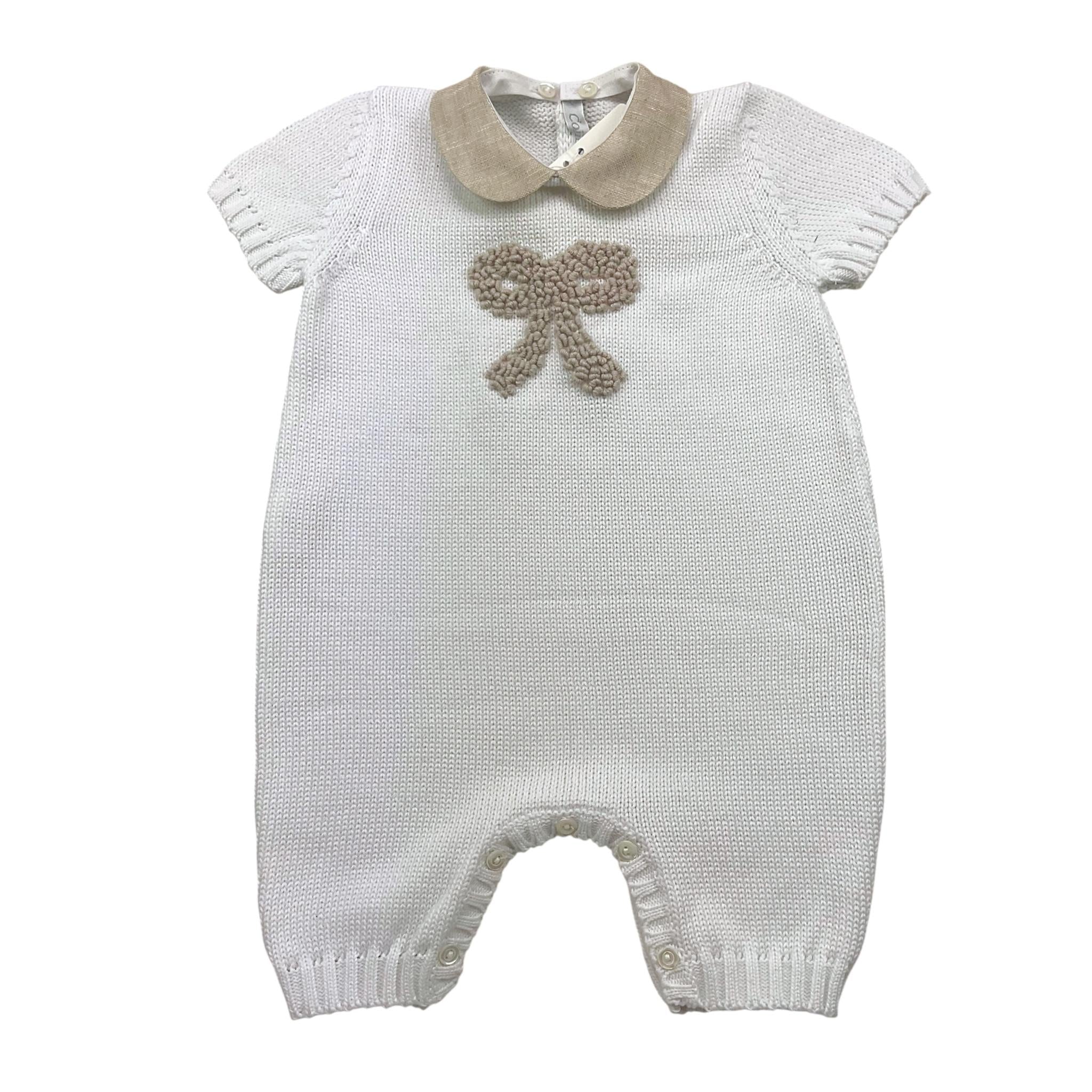 Colibri Pagliaccetto Tinta Unita con Ricami E Colletto In Contrasto per Neonata 6911 BIANCO COLIBRI 