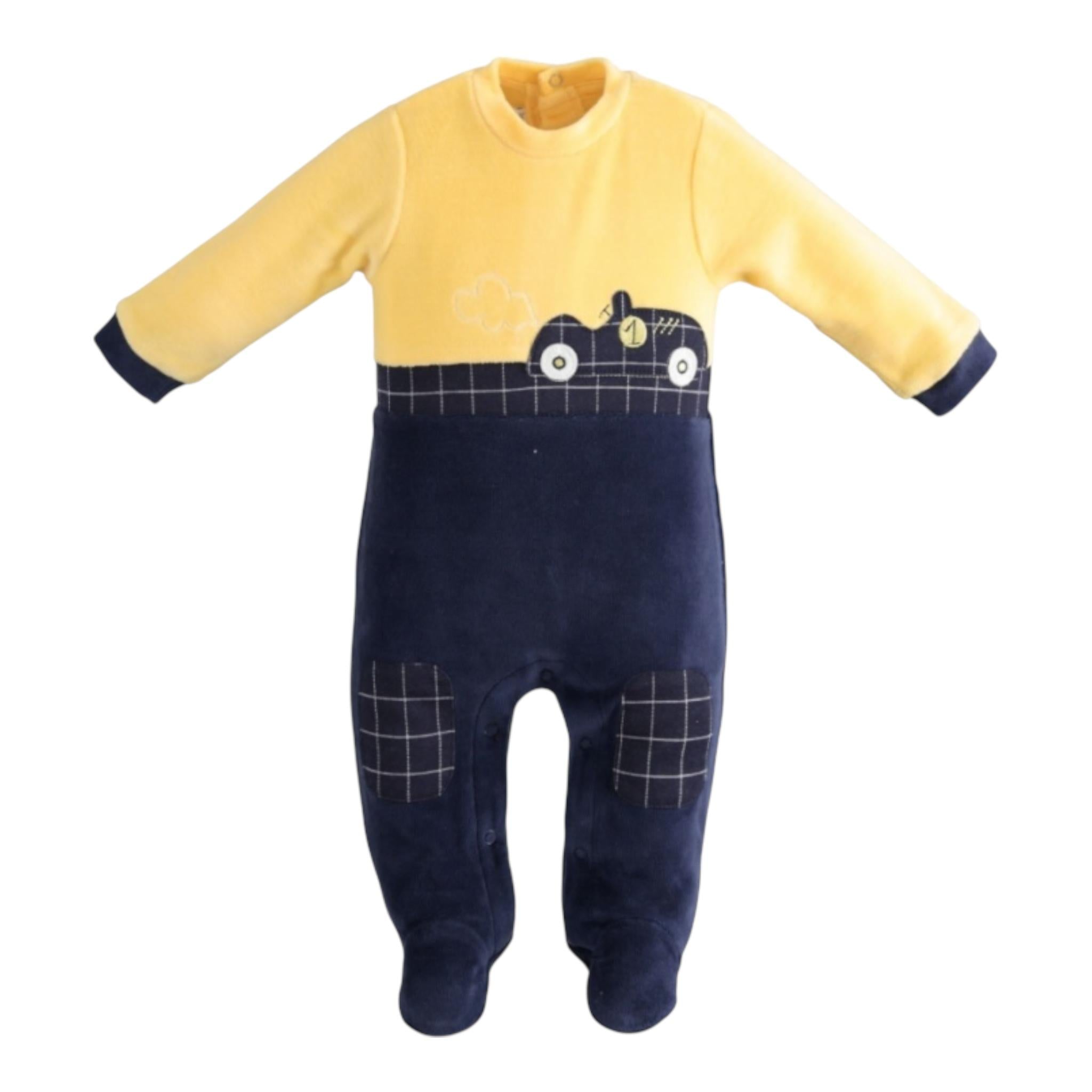 MINI BANDA tutina bicolore in velluto Blu/giallo per Neonato 33667 BLU/GIALLO MINI BANDA 