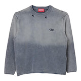 Diesel Maglioncino Girocollo Tinta Unita Con Strappi Blu Per Bambino