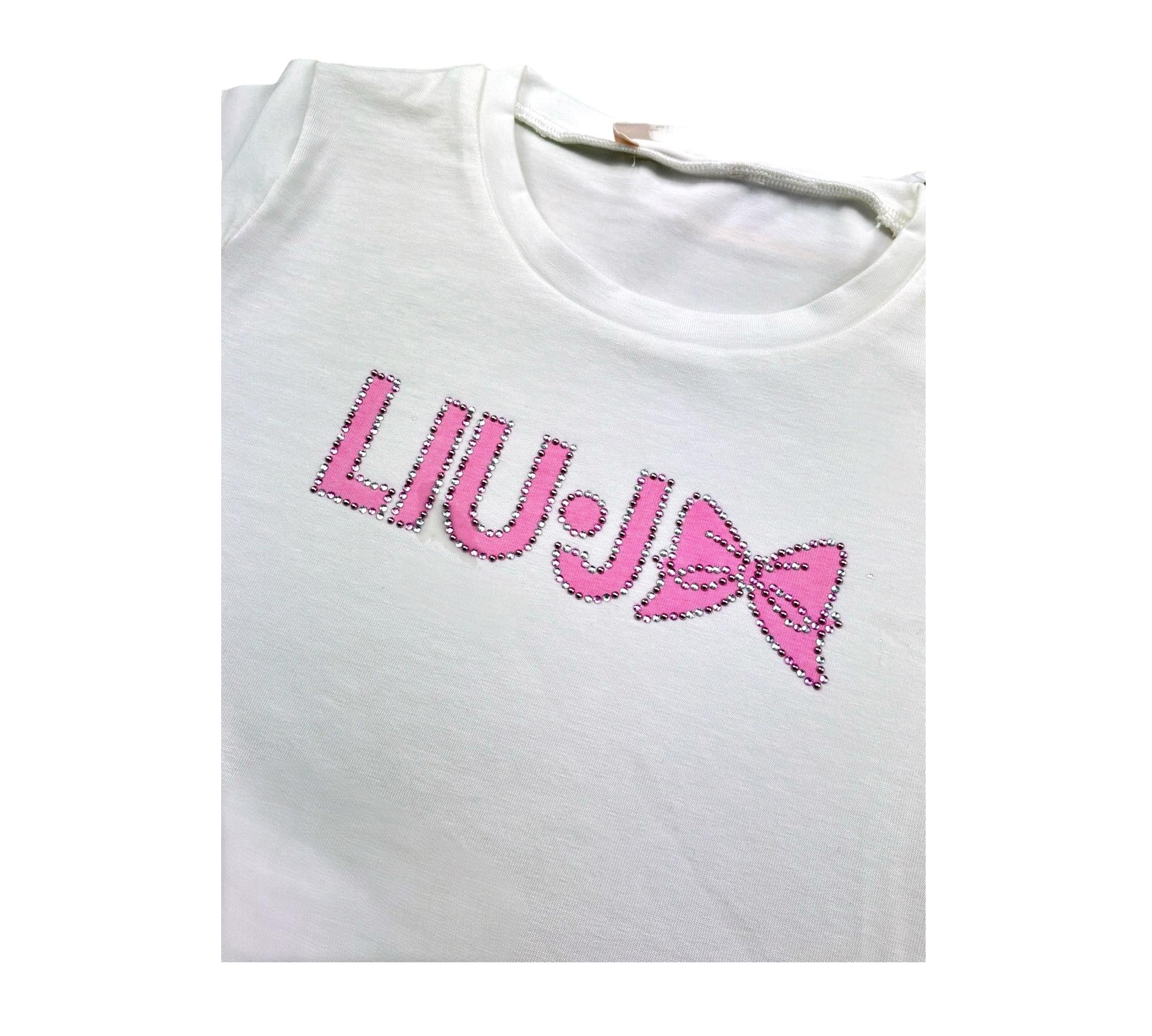 Liu Jo T-Shirt Girocollo Tinta Unita con Brillantini per Neonata KA5081NX BIANCO LIU JO 