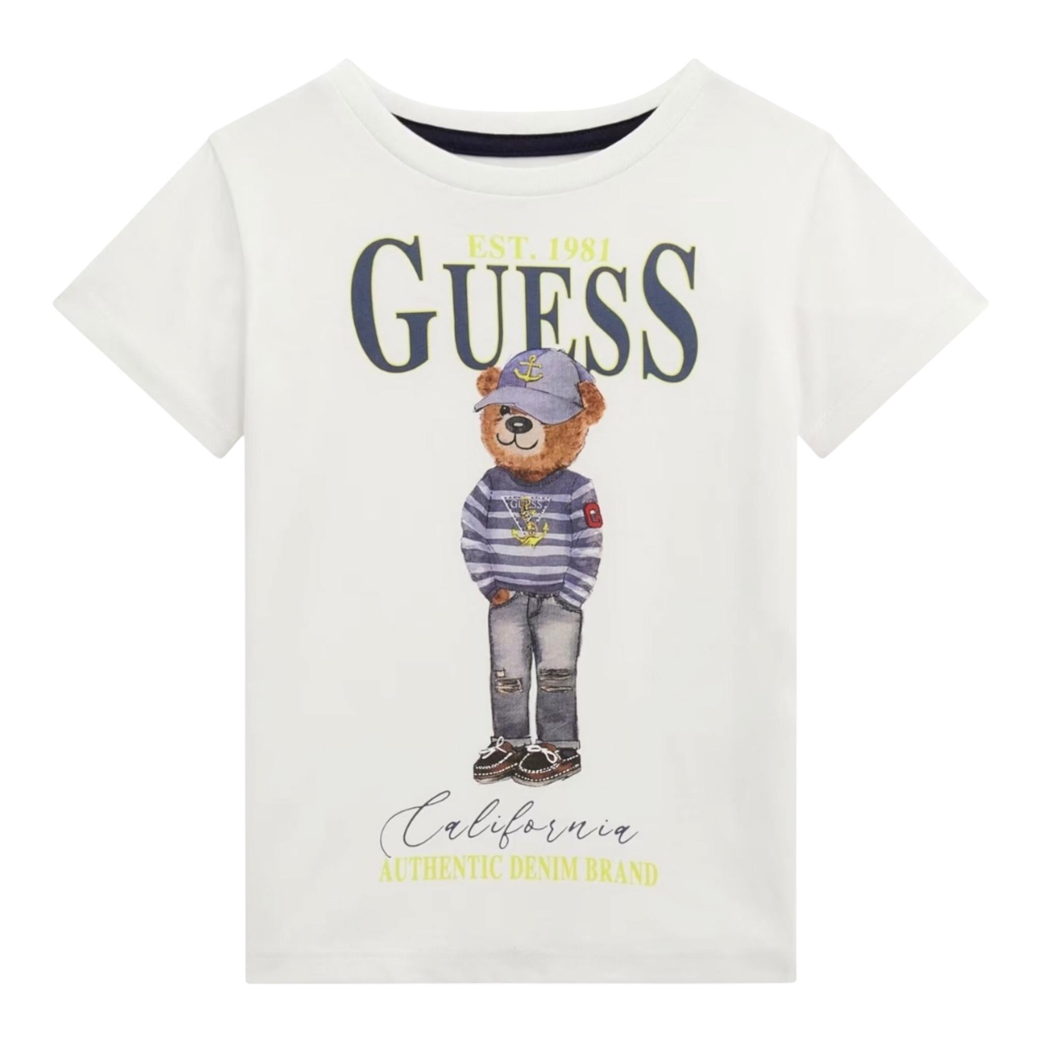 Guess T-Shirt Girocollo Tinta Unita con Stampa per Neonato N5RI20K8HM4NXXX BIANCO GUESS 