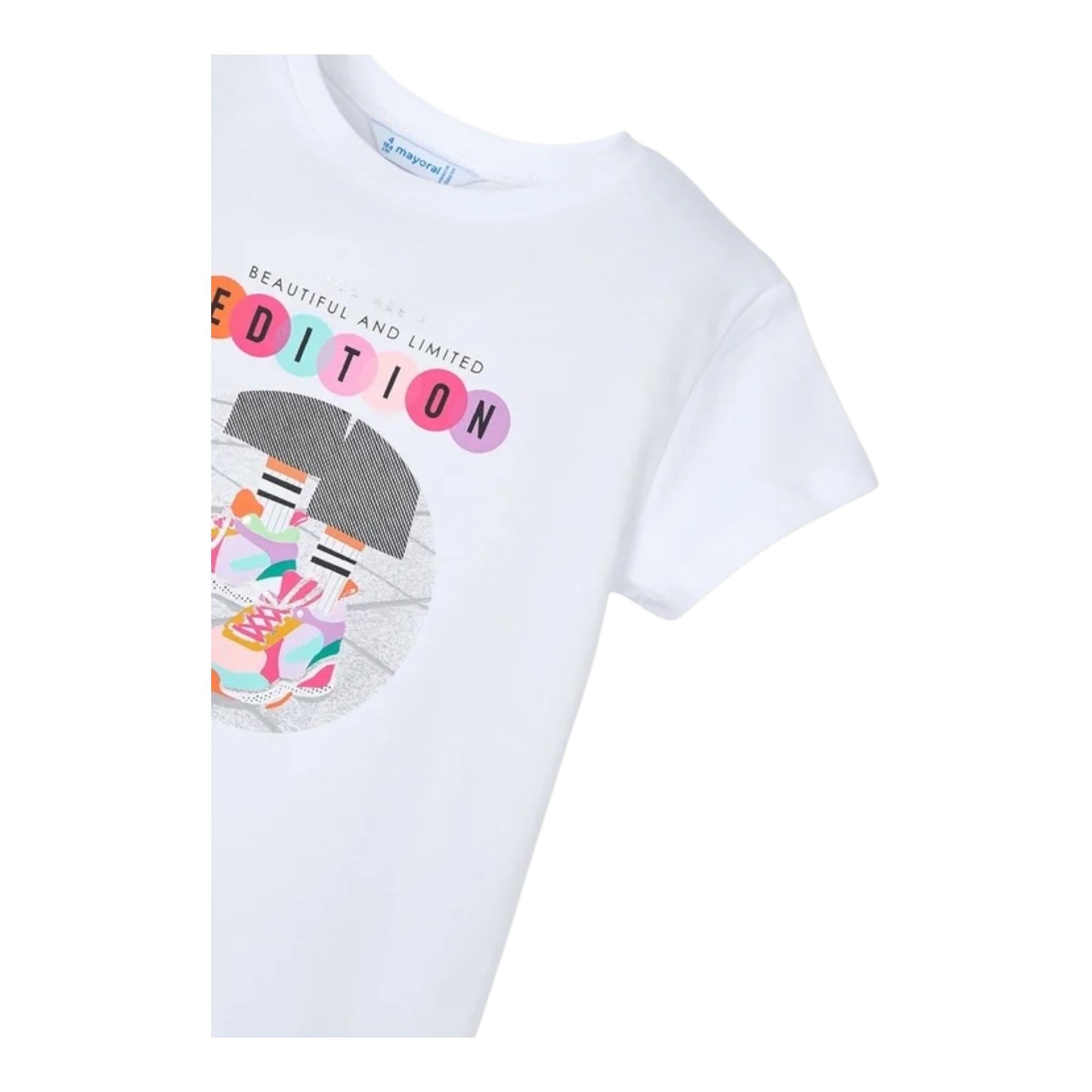 Mayoral T-Shirt Girocollo Tinta Unita con Stampa per Bambina 3014 BIANCO MAYORAL 