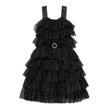Twinset Abito Tinta Unita Fantasia A Pois Con Tulle E Balze Nero Per Bambina