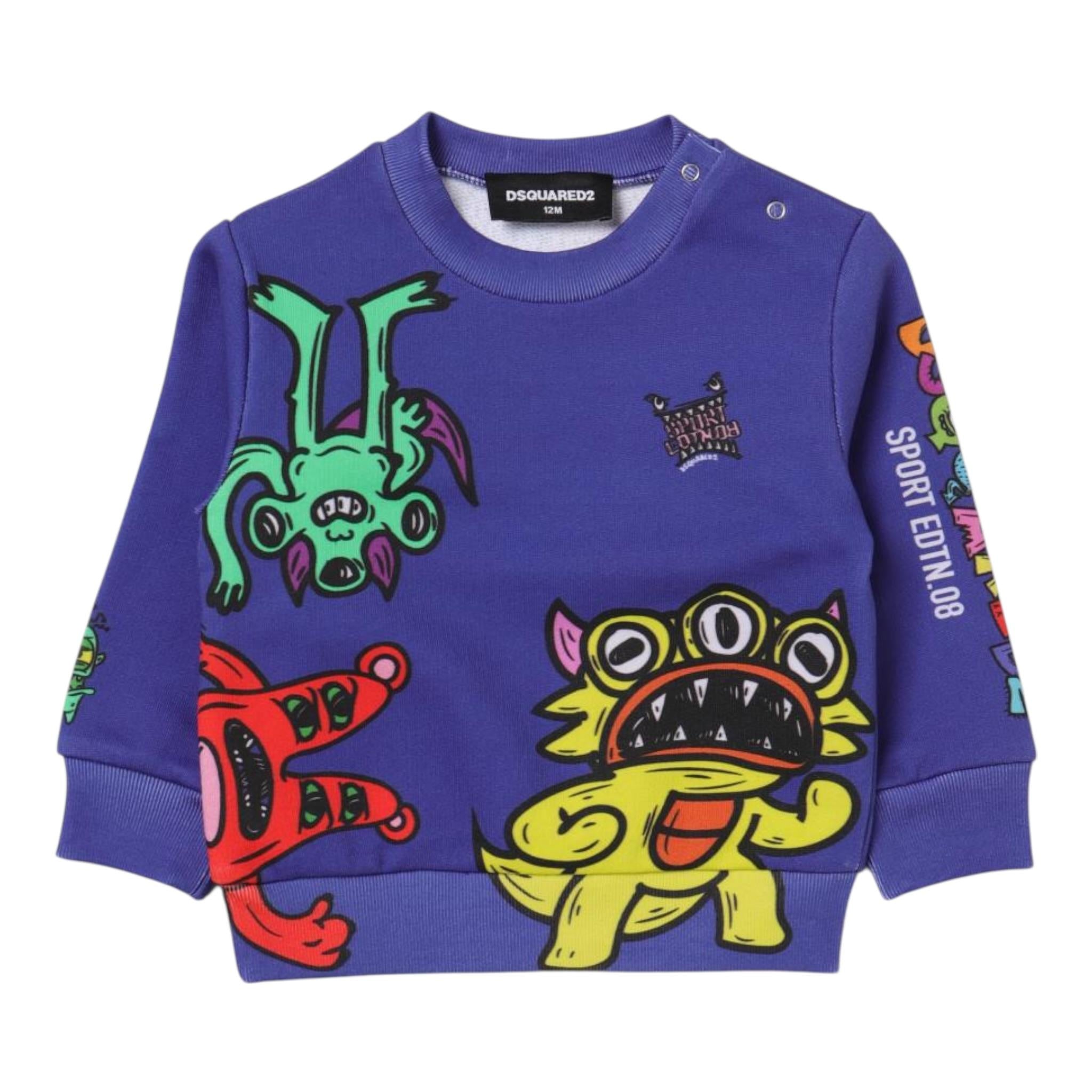 Dsquared2 Felpa Chiusa Girocollo tinta unita con Stampa Viola per Neonato DQ1883 VIOLA DSQUARED2 