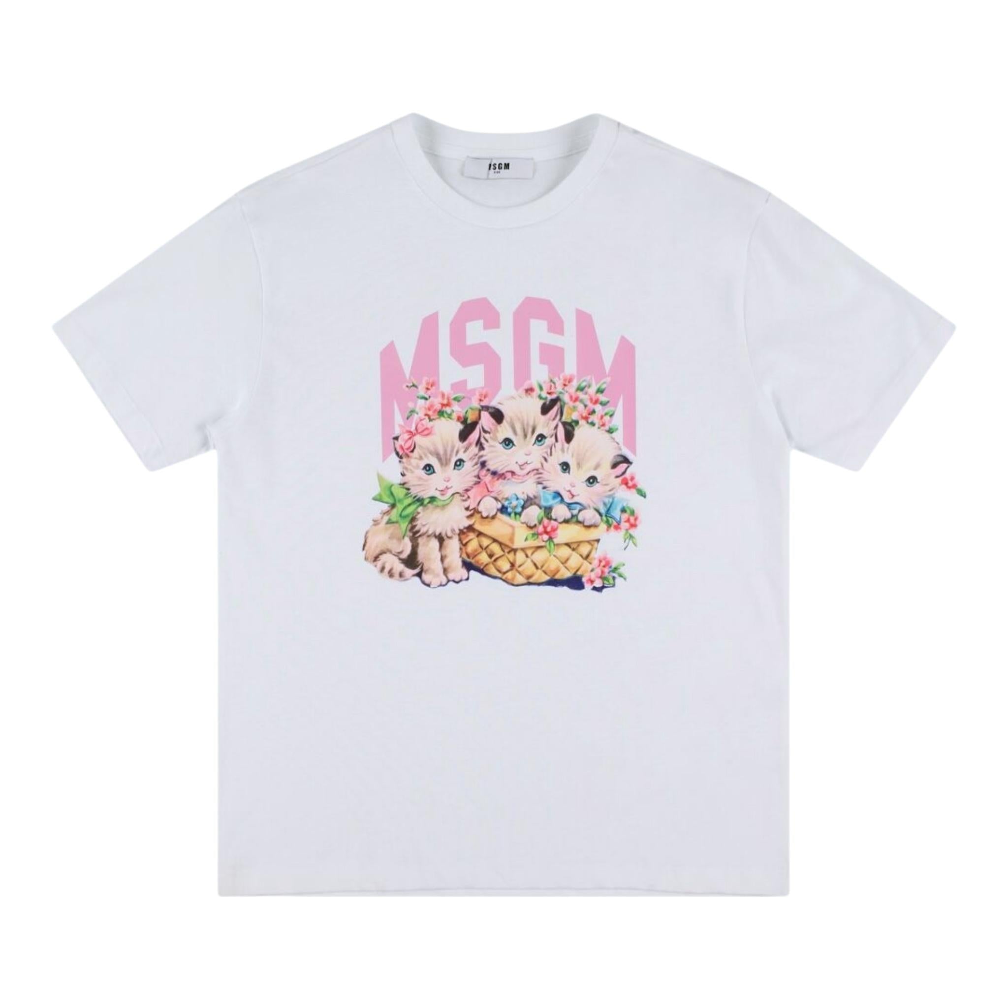 Msgm T-Shirt Girocollo Tinta Unita con Stampa per Bambina S5MSJGTH109 BIANCO MSGM 