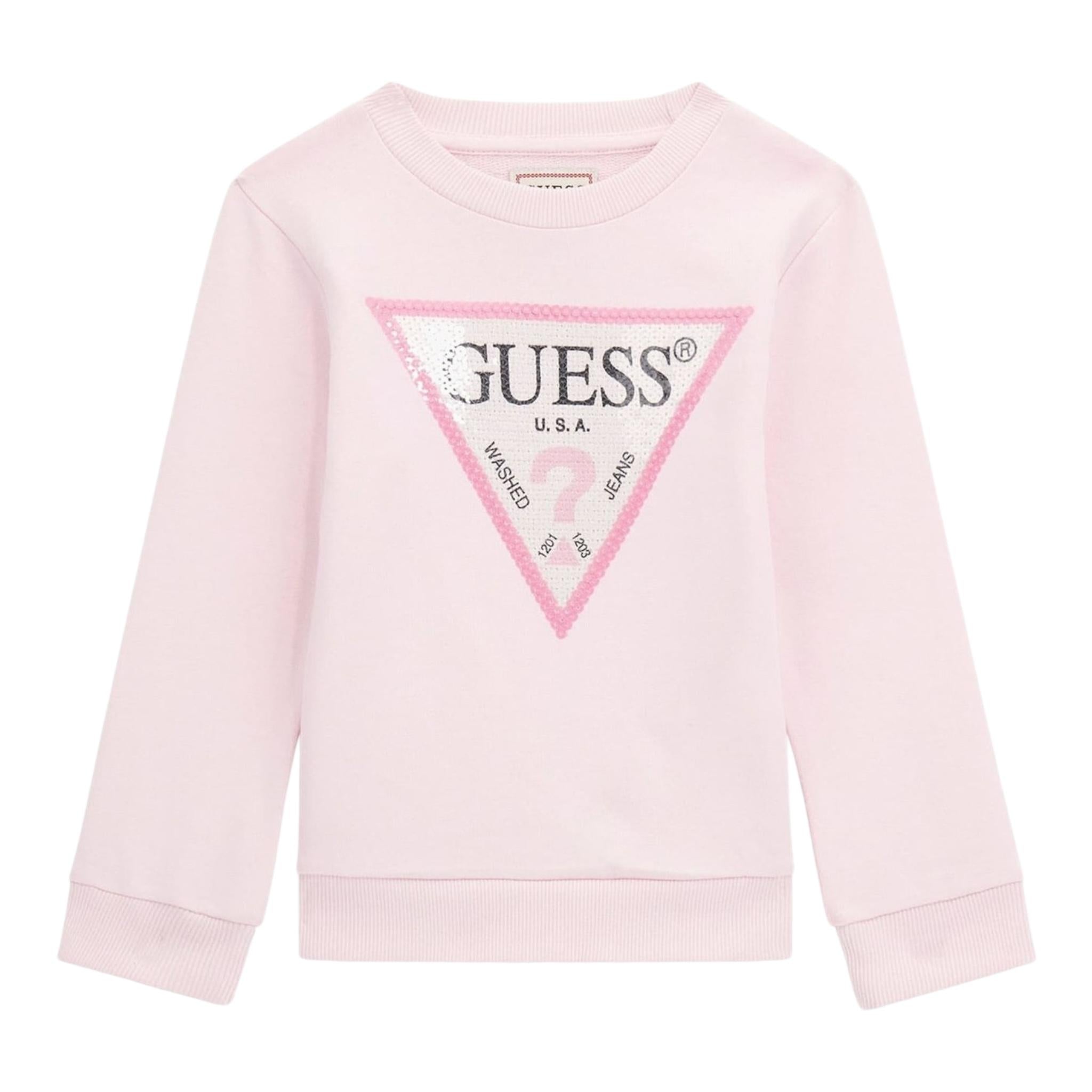 GUESS felpa chiusa girocollo tinta unita con logo Rosa per Neonata K4YQ10KA6R3 ROSA GUESS 