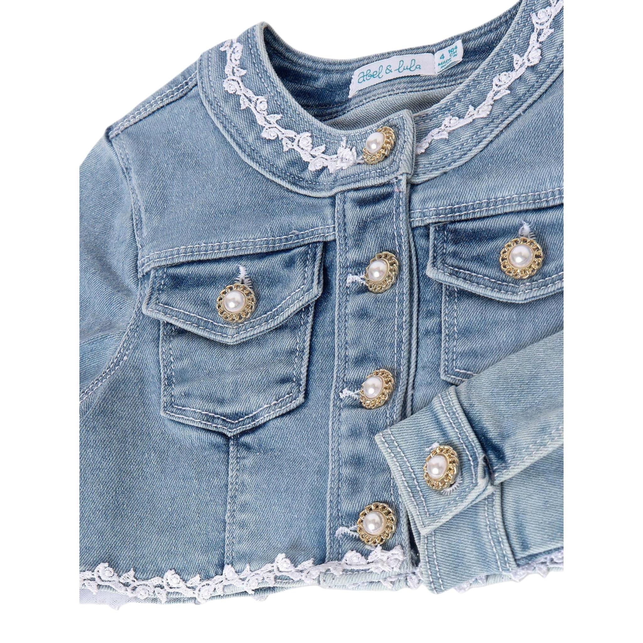 Abel & Lula Giubbino In Denim Tinta Unita con Ricami per Bambina 5369XX AZZURRO ABEL & LULA 