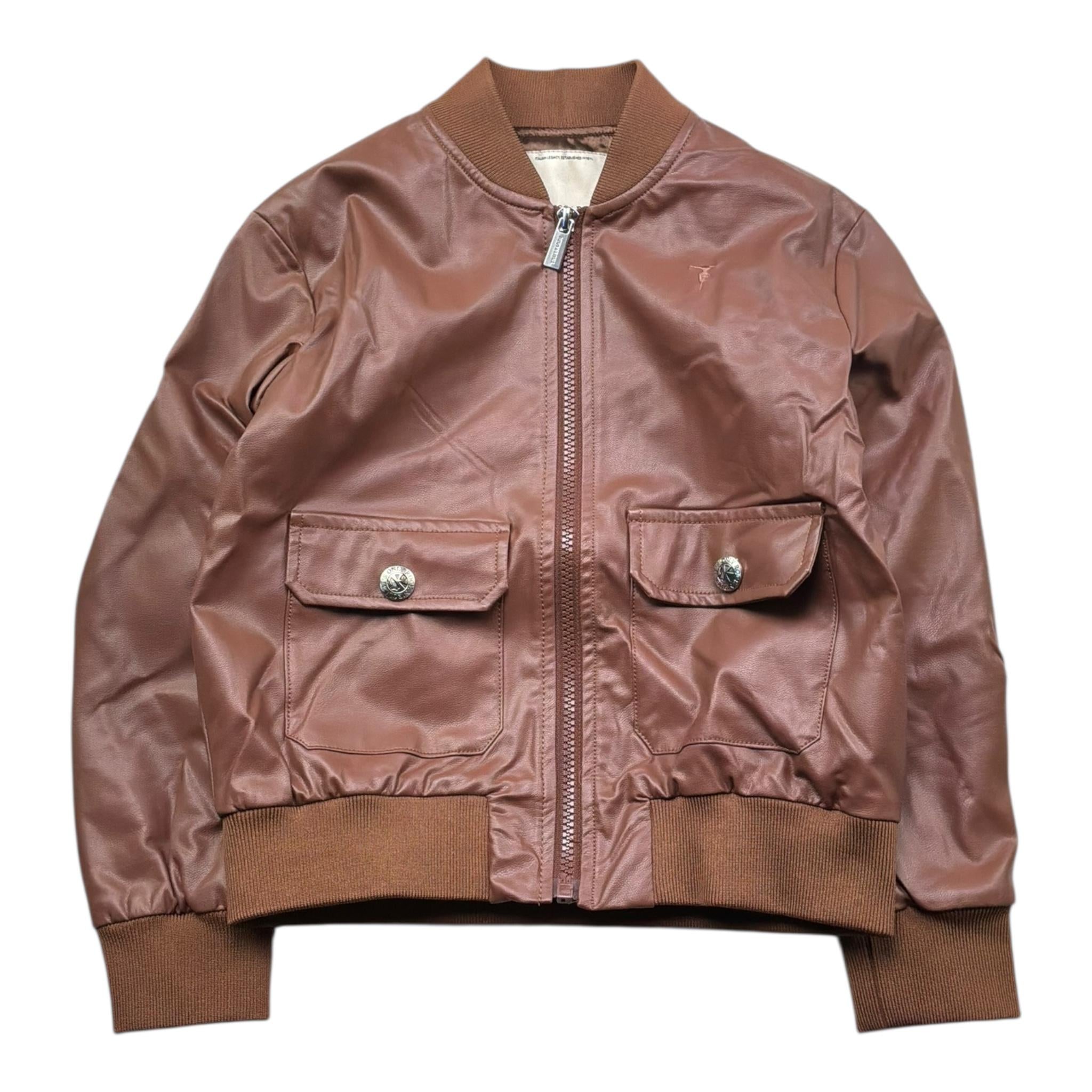 Trussardi Giubbino In Ecopelle Tinta Unita con Zip per Bambino TBP26123GB MARRONE TRUSSARDI 