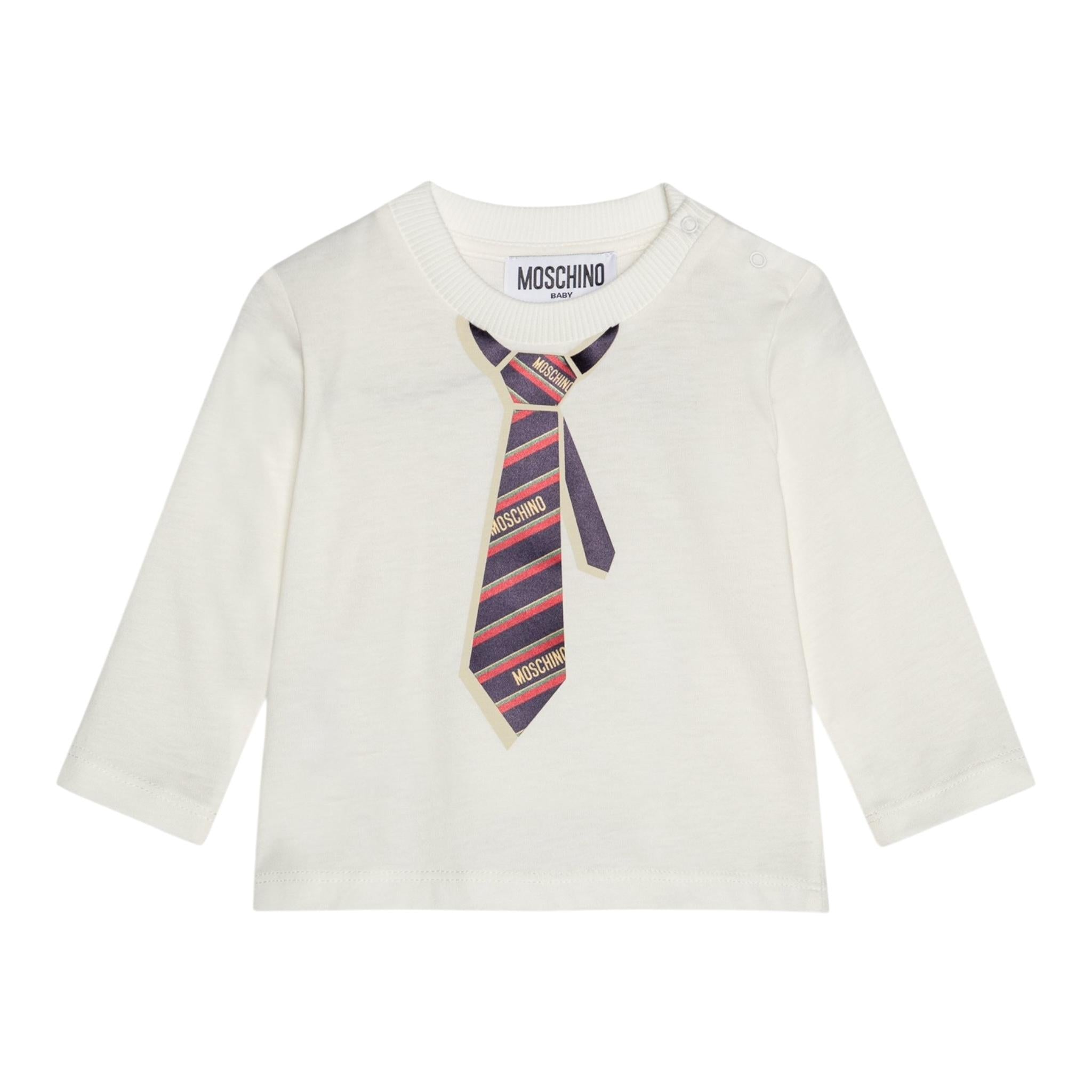 MOSCHINO shirt girocollo tinta unita con stampa cravatta  Bianco per Neonato MQ00R BIANCO MOSCHINO 