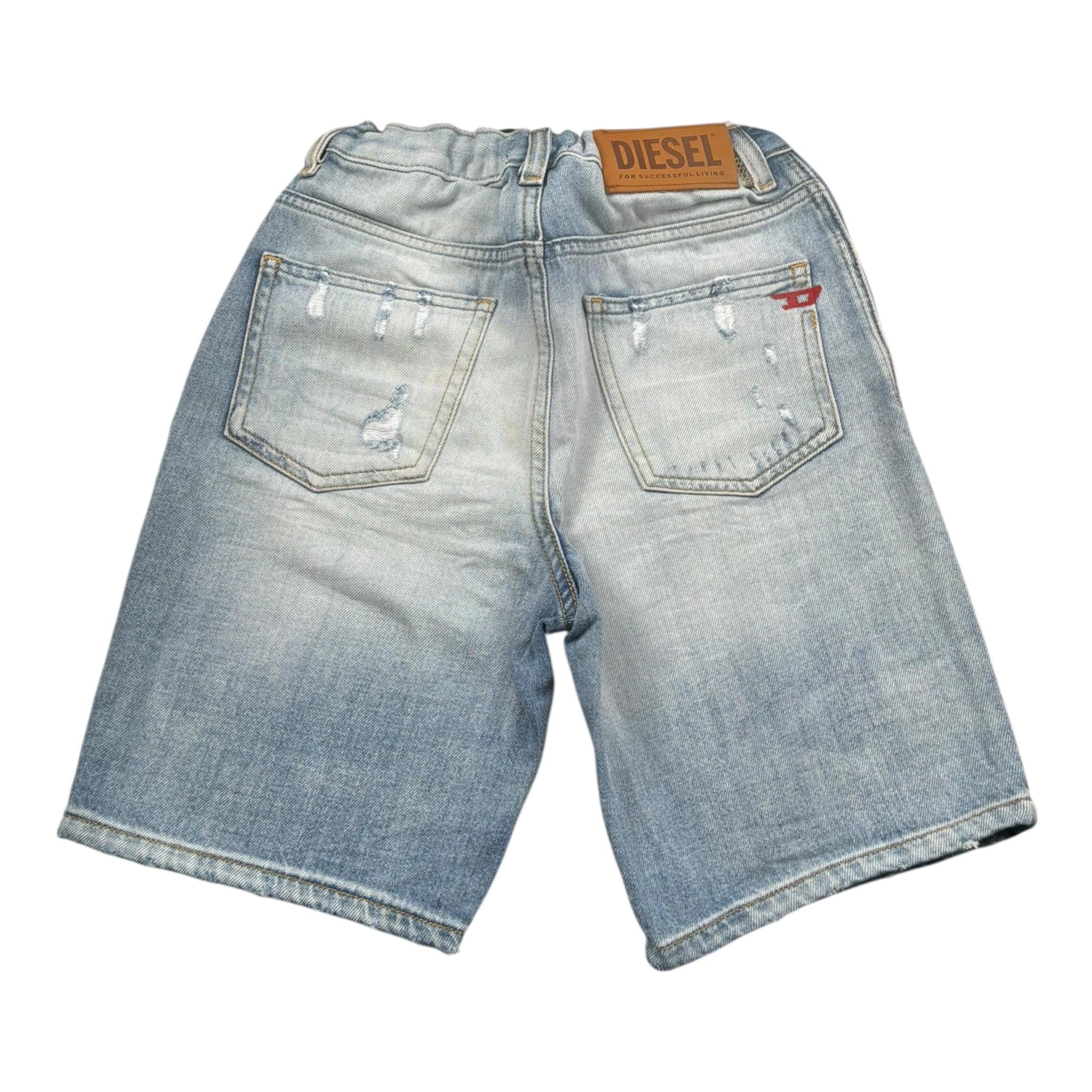 Diesel Bermuda In Denim Tinta Unita con Strappi per Bambino J00511X AZZURRO DIESEL 
