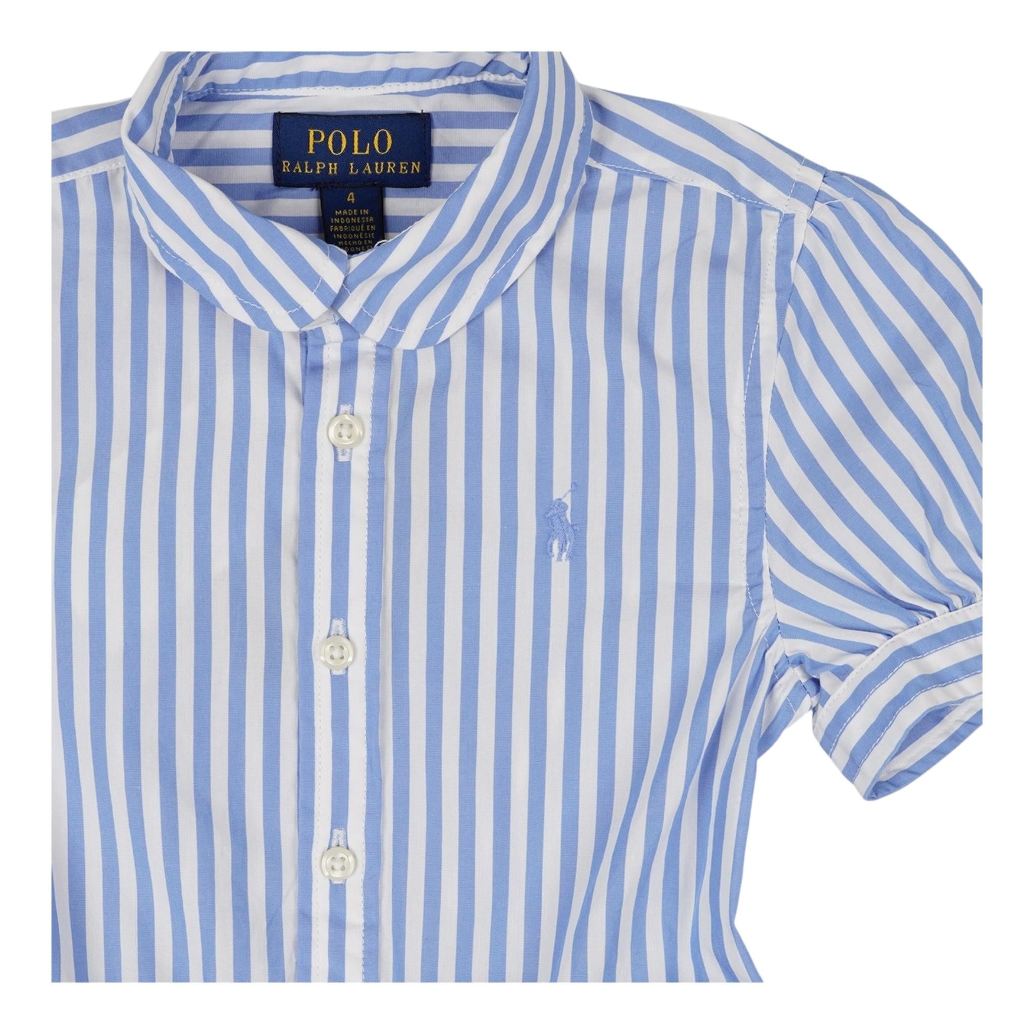 Ralph Lauren Abito Mezza Manica Tinta Unita con Fantasia A Righe per Bambina 313934129002 BIANCO RALPH LAUREN 
