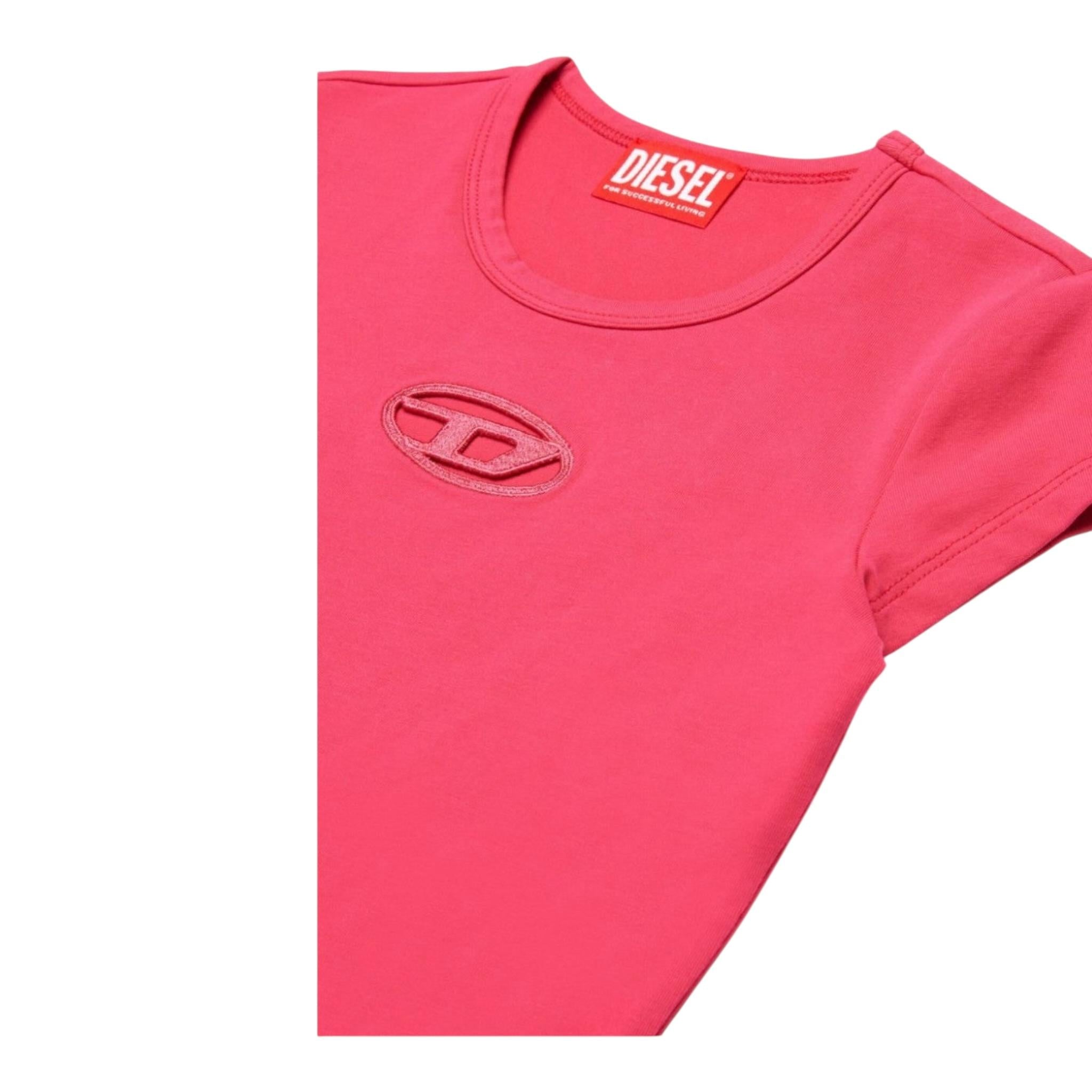 Diesel T-Shirt Girocollo Tinta Unita con Logo per Bambina J01830X FUXIA DIESEL 