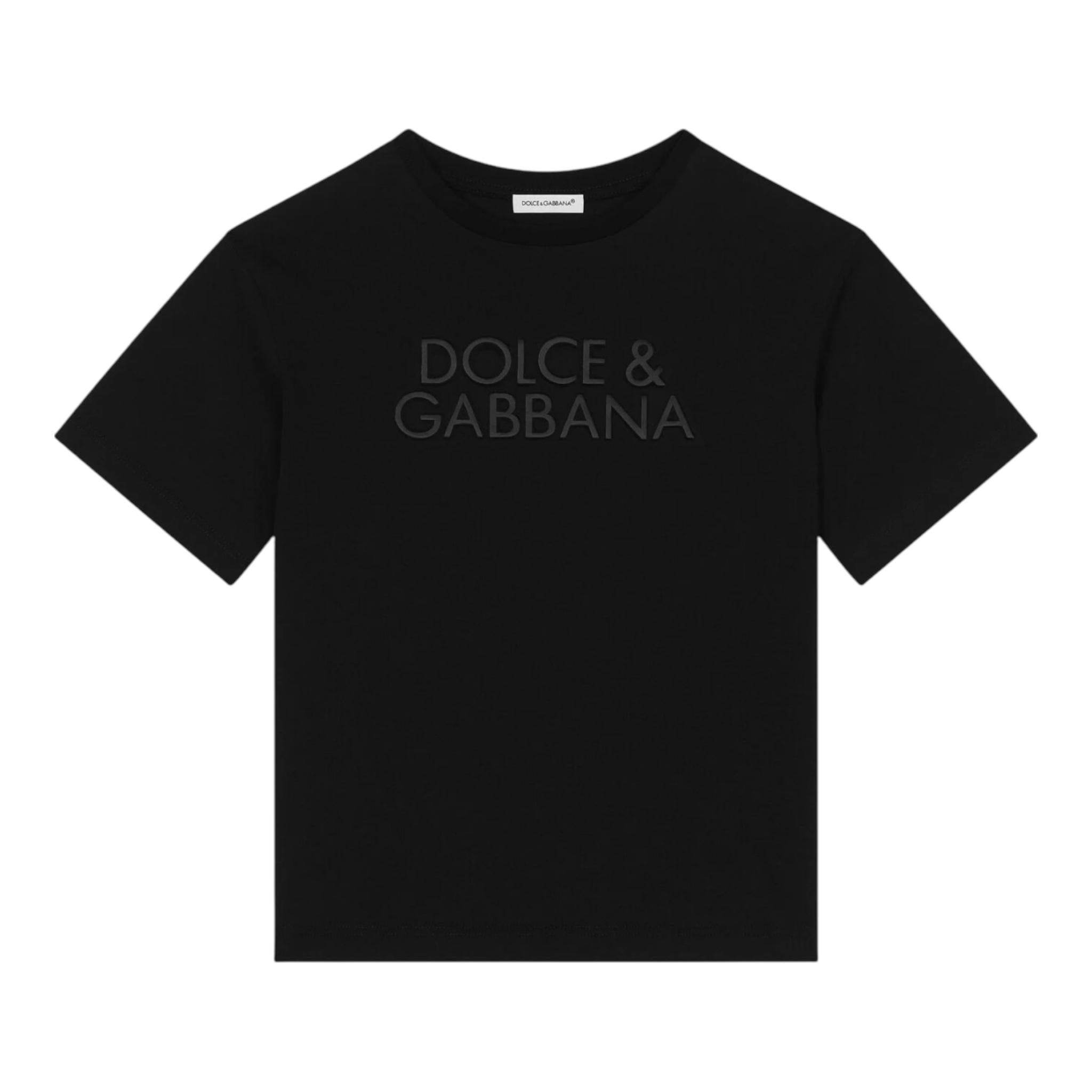 Dolce & Gabbana T-Shirt Girocollo Tinta Unita con Logo per Bambina JNDK NERO DOLCE & GABBANA 