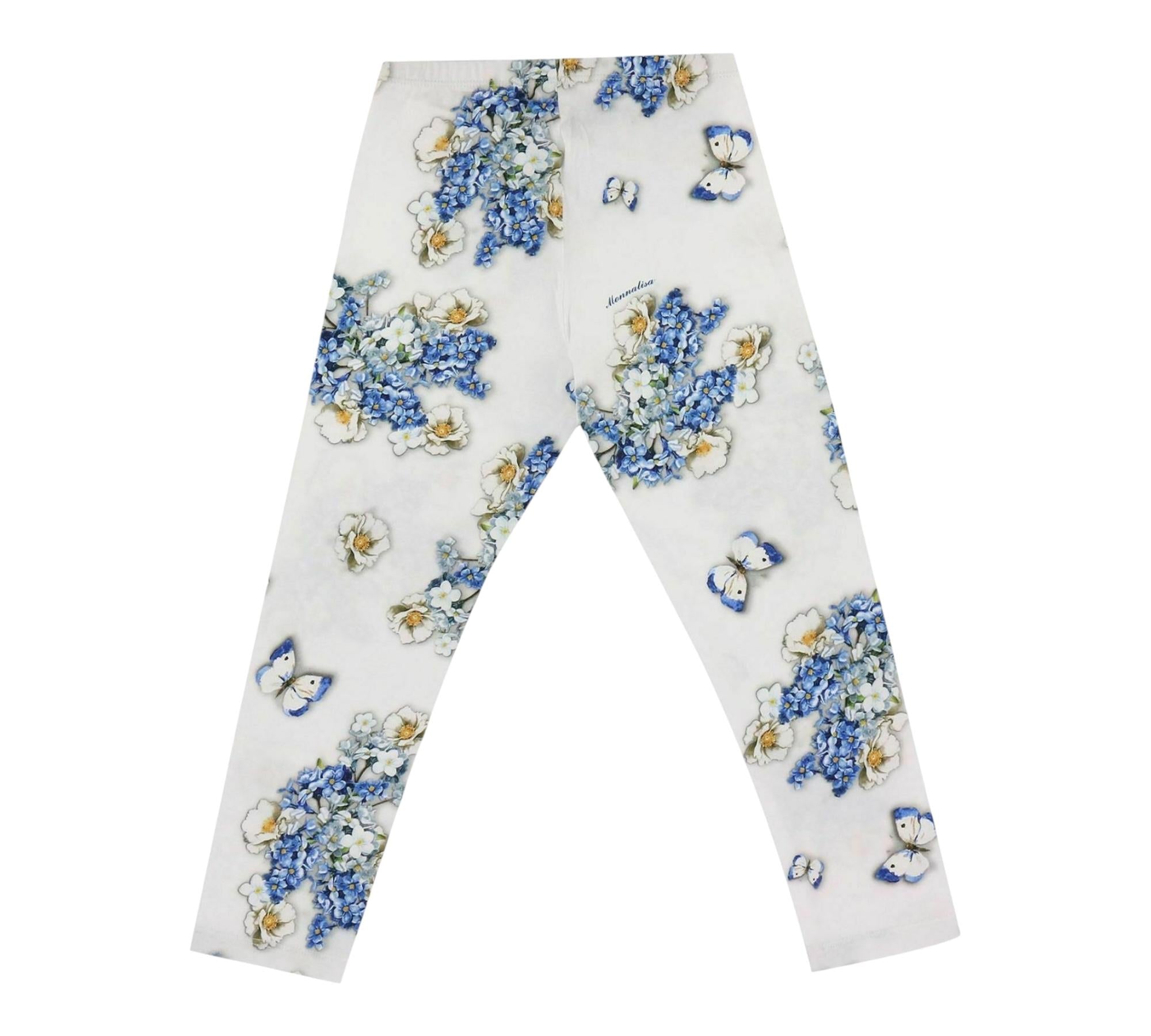 Monnalisa Leggins Tinta Unita Fantasia Floreale per Bambina 111408 BIANCO MONNALISA 