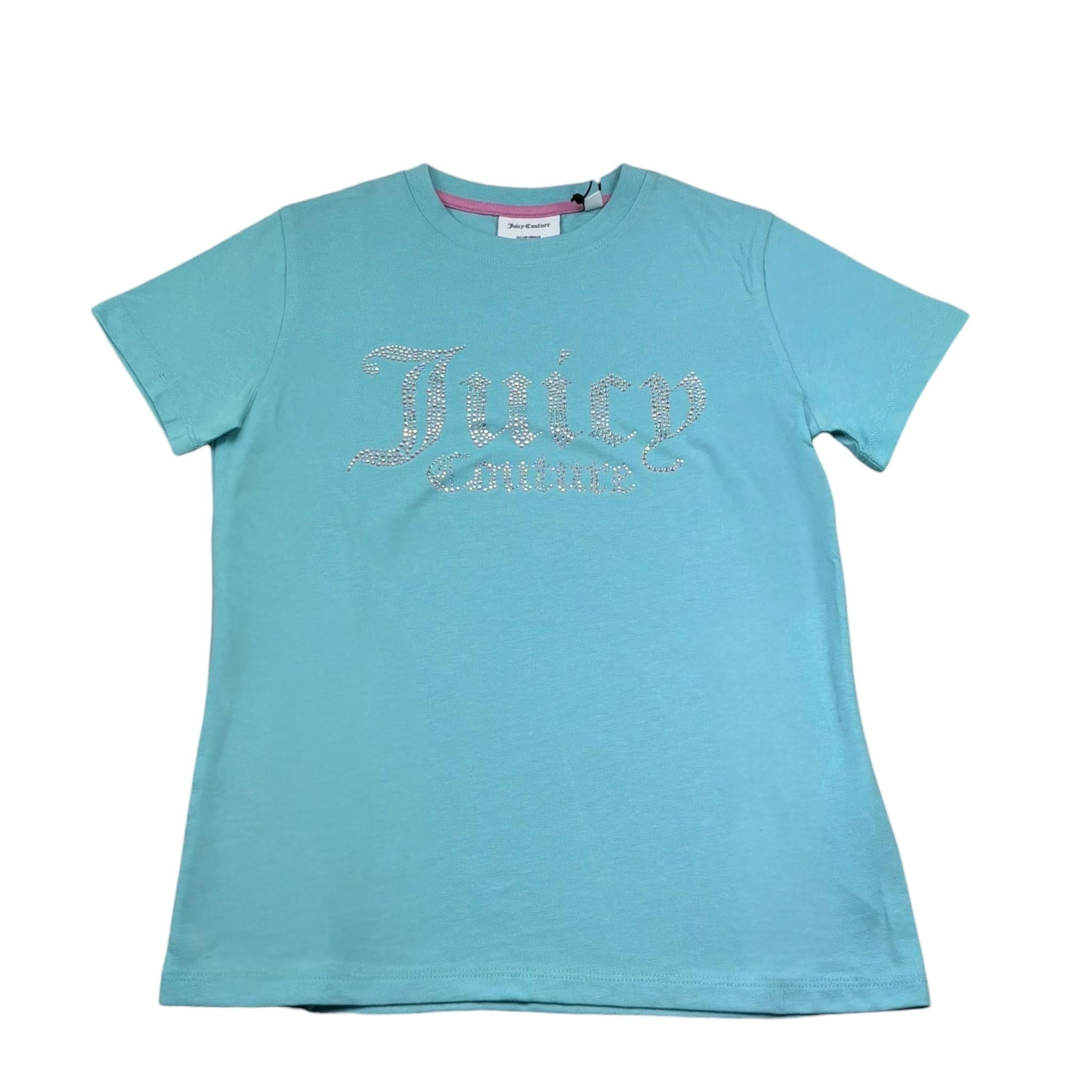 Juicy Couture T-Shirt Girocollo Tinta Unita con Brillantini per Bambina JBX6409 AZZURRO JUICY COUTURE 