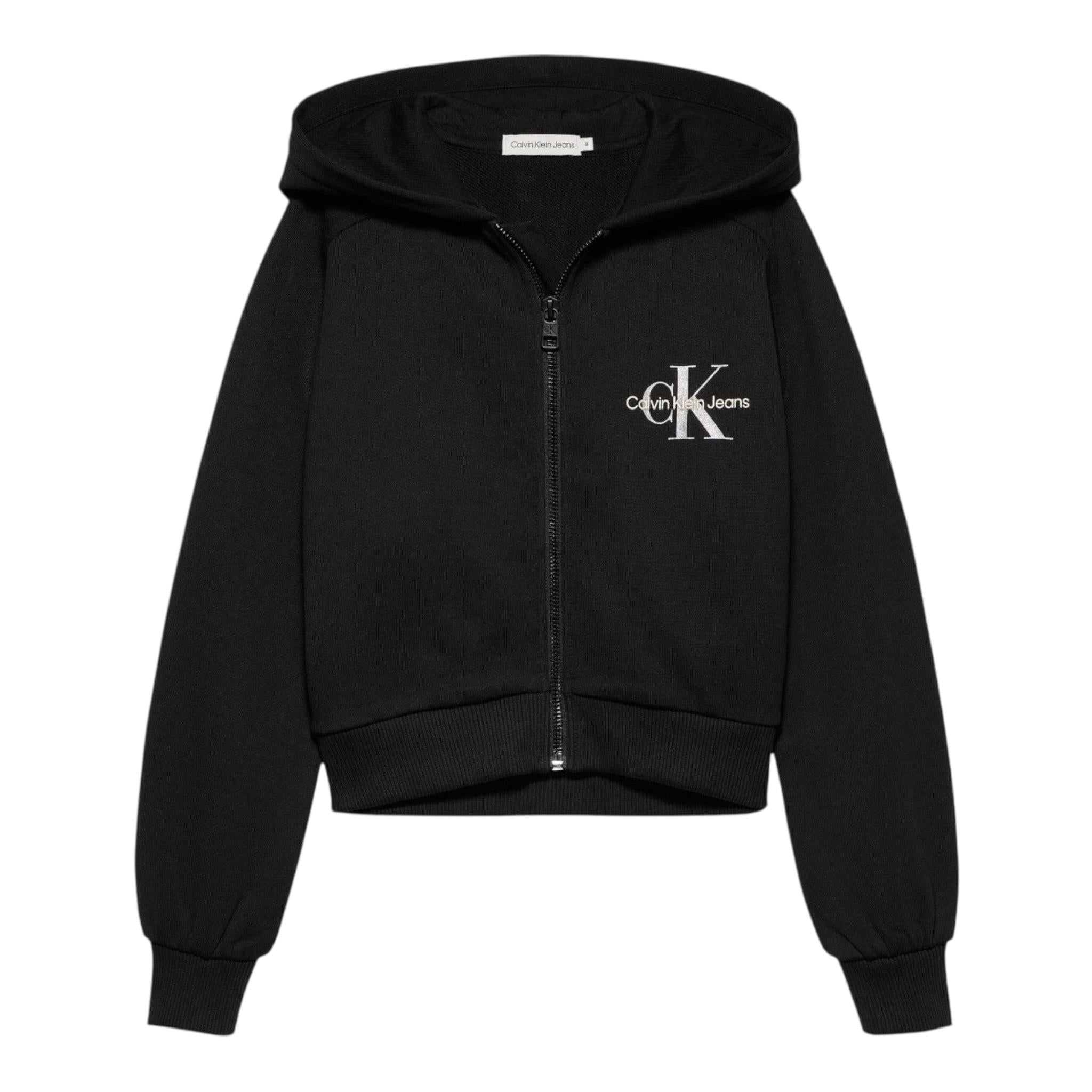 Calvin Klein Felpa con Zip E Cappuccio Tinta Unita per Bambina IG0IG02824 NERO CALVIN KLEIN 