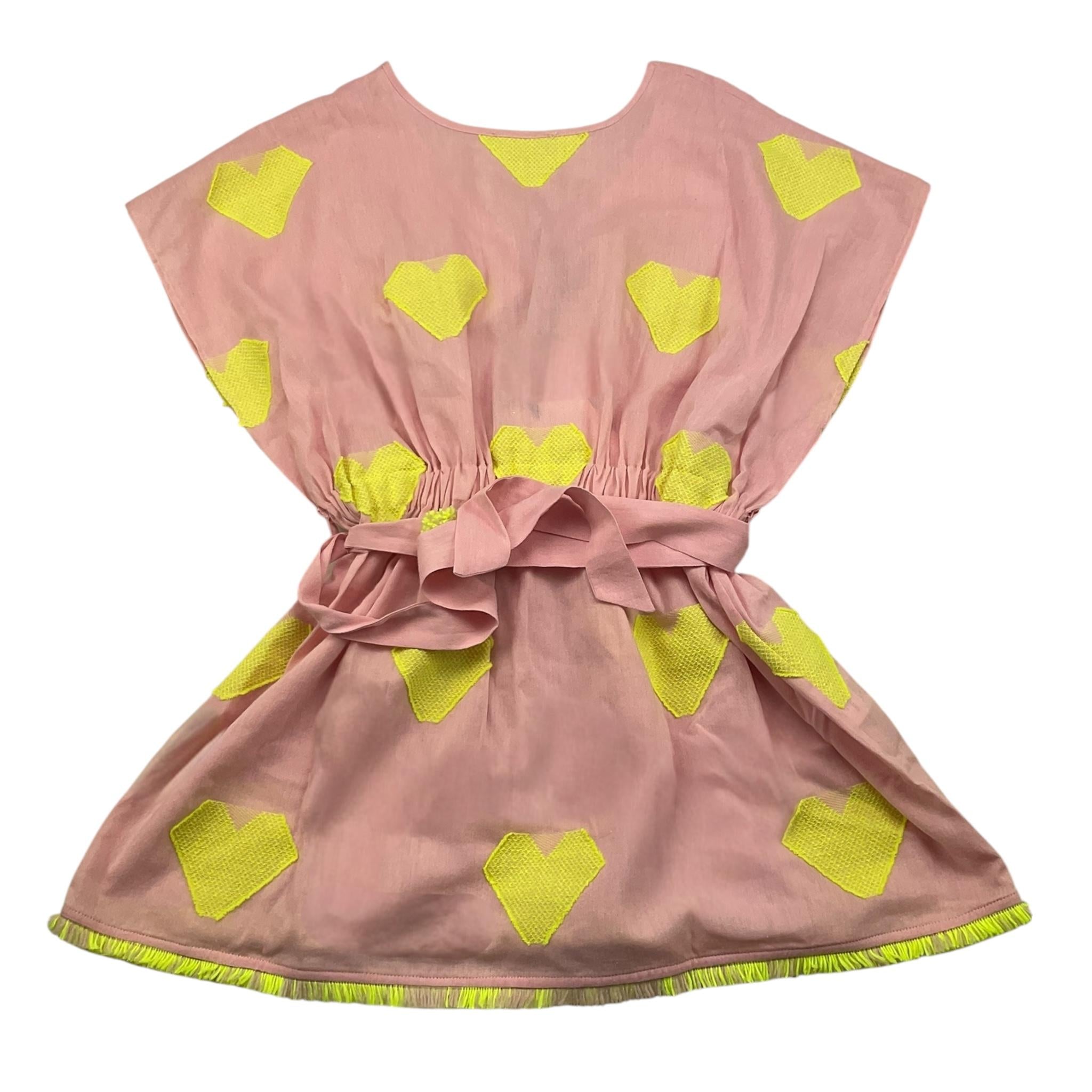 abito mezza manica tinta unita con ricami BS10WB052 ROSA PICCOLA LUDO 