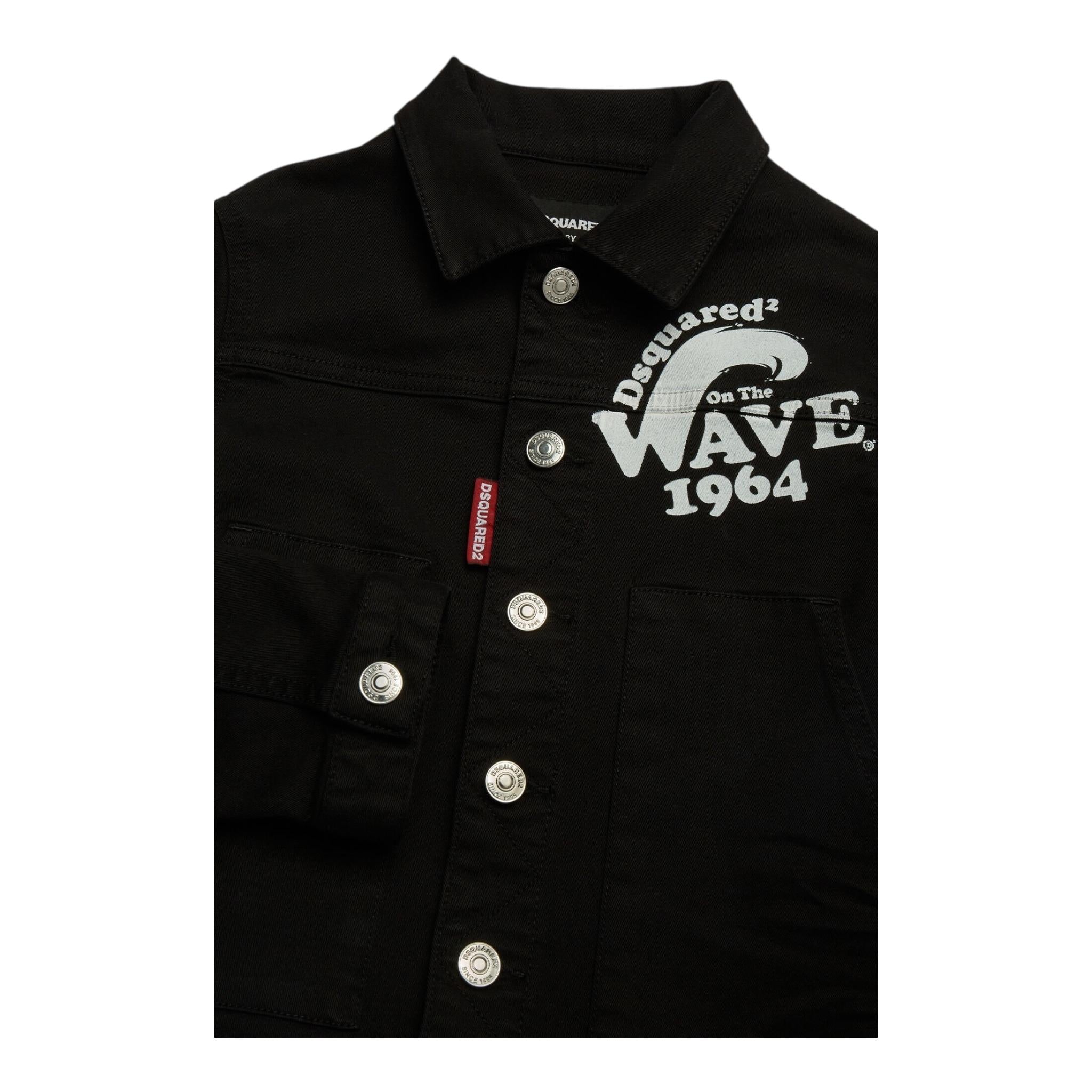 Dsquared2 Giacca In Denim Tinta Unita con Stampa per Bambino DQ2132 NERO DSQUARED2 