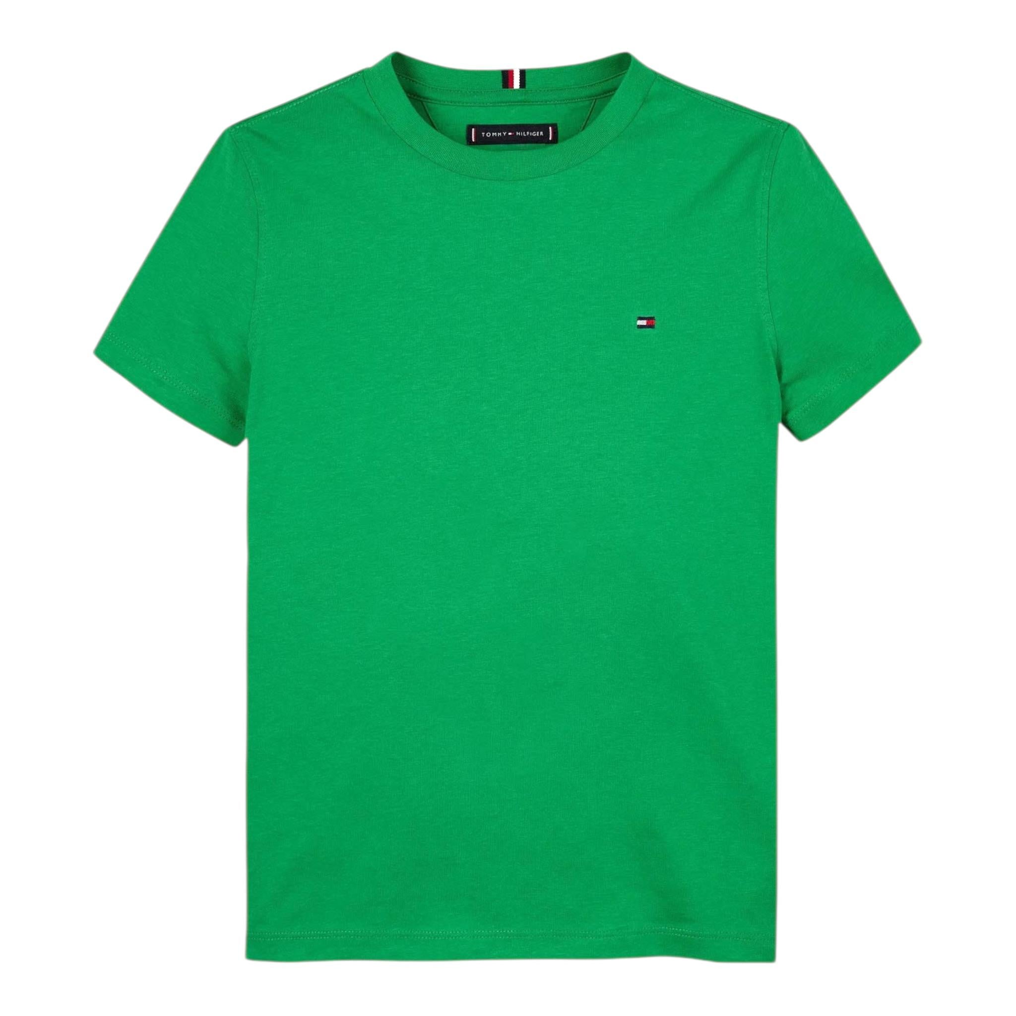 Tommy Hilfiger T-Shirt Girocollo Tinta Unita con Logo per Neonato KB0KB06879XN VERDE TOMMY HILFIGER 