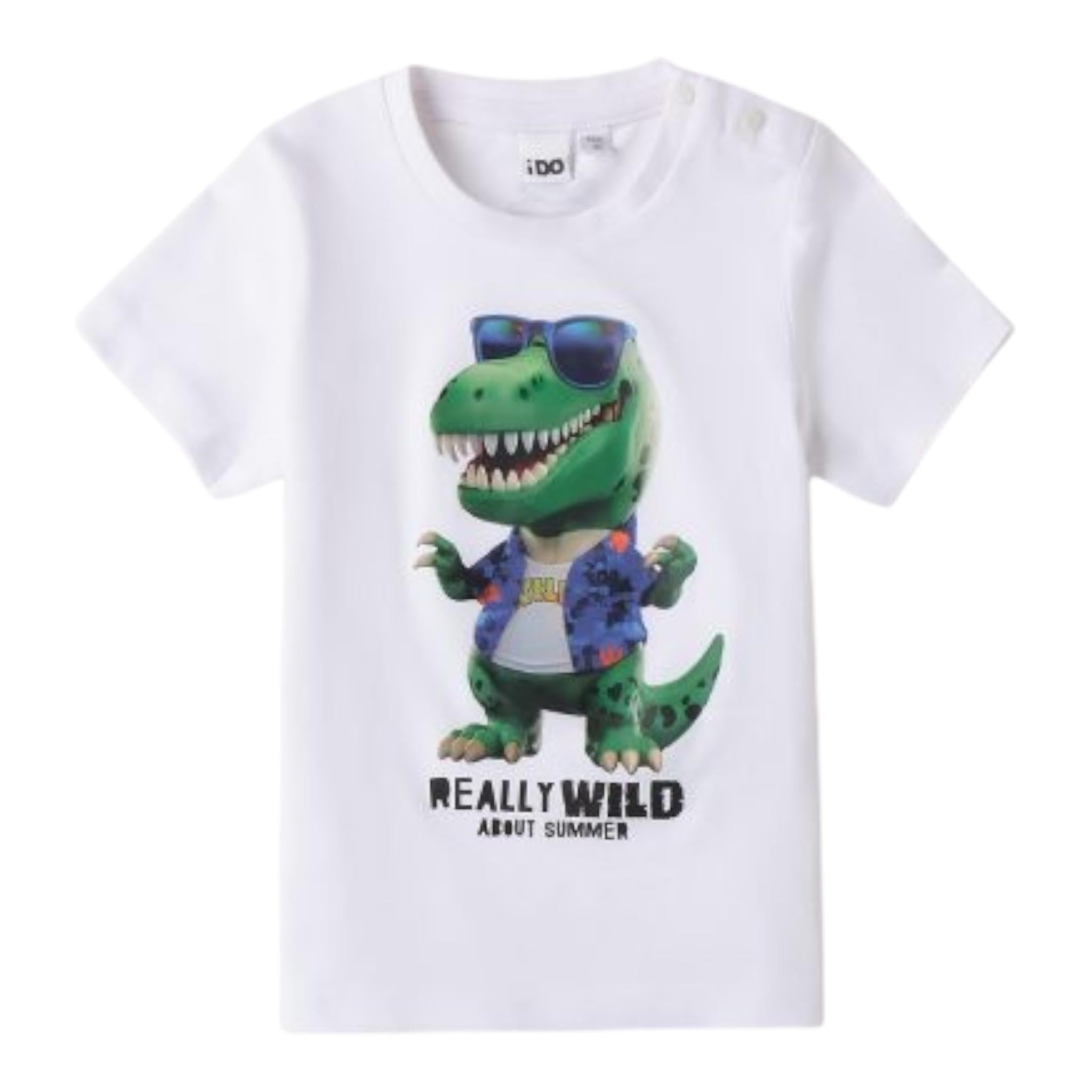 I Do T-Shirt Girocollo Tinta Unita con Stampa per Bambino 4B463 BIANCO I DO 