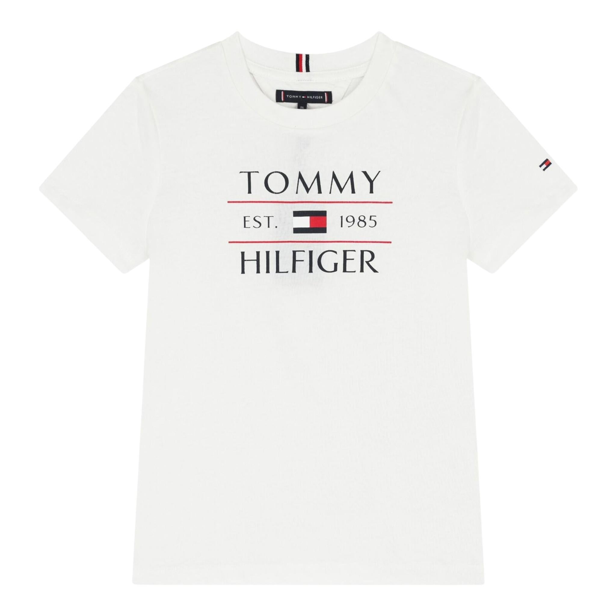 Tommy Hilfiger T-Shirt Girocollo Tinta Unita con Logo per Bambino KB0KB09538X BIANCO TOMMY HILFIGER 
